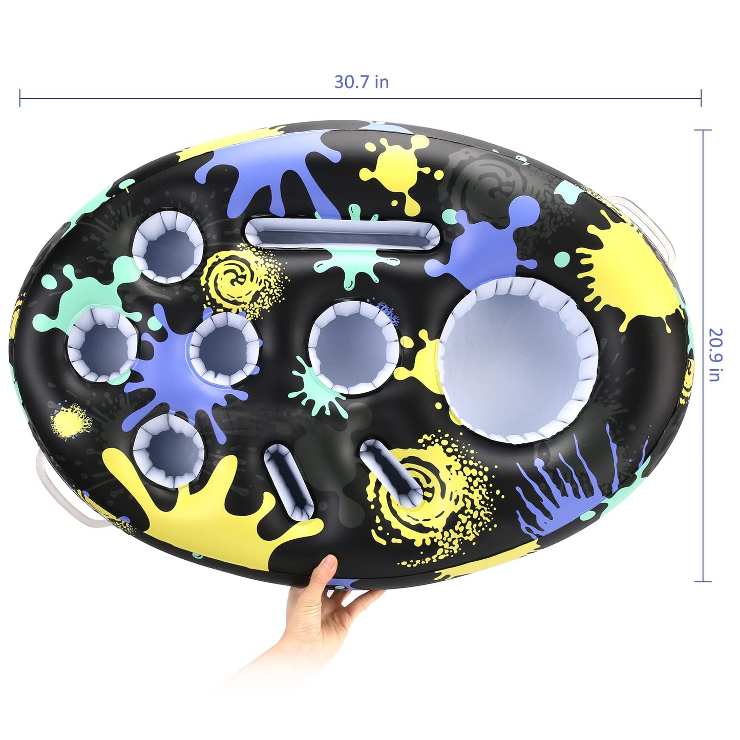 FEEBRIA Inflatable Floating Drink Holder with 9 Holes Large Capacity Drink Float for Pools & Hot Tub (Black&Yellow) Black&Yellow