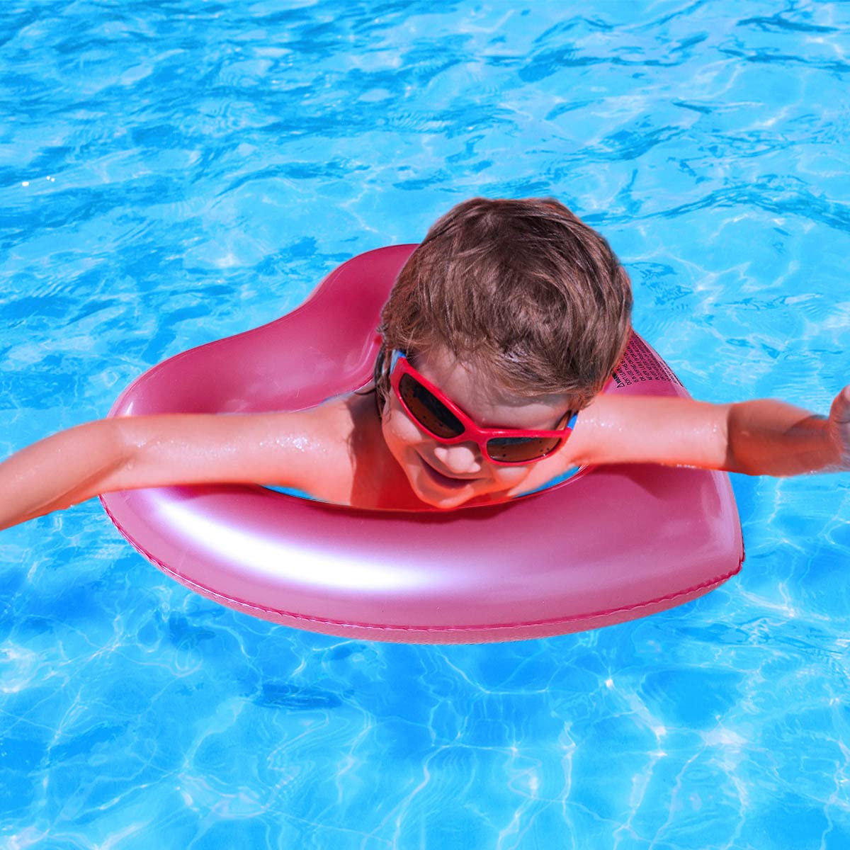 SUNSHINE-MALL Inflatable Swim Rings, Heart Shaped Swimming Pool Float Loungers Tube, Water Fun Beach Party Toys for Kids, Adults Small Rose gold
