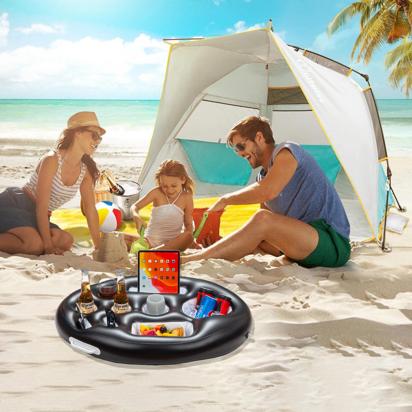 LRIGYEH Pool Accessories Inflatable Floating Drink Holder with 9 Holes Capacity Drink Float for Pools & Beach, Hot Tub Accessories Black
