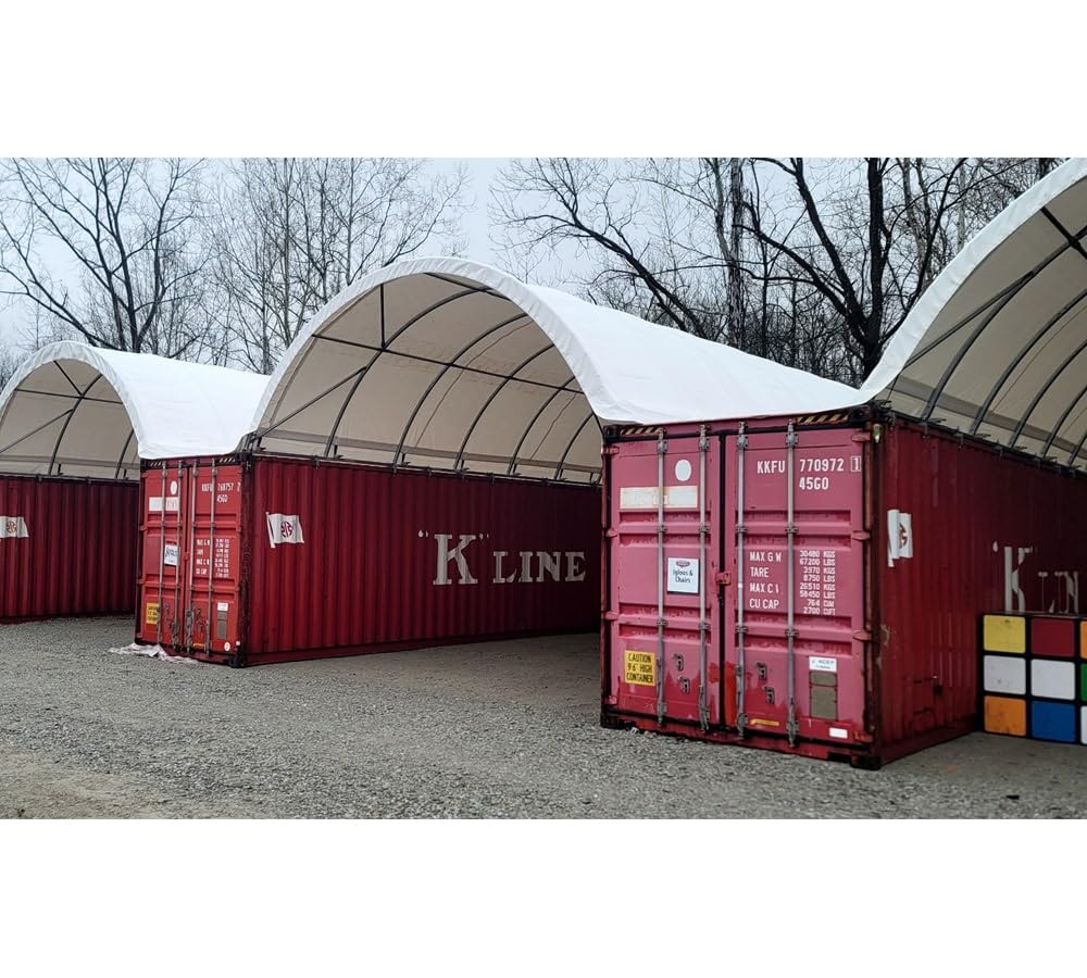 Mytee Products 40'(L) x 20'(W) Shipping Container Canopy Shelter - 21 Oz 610 GSM PVC White Cover Storage Container Roof with No End Walls - Durable & Weather-Resistant 40' (L) x 20' (W)