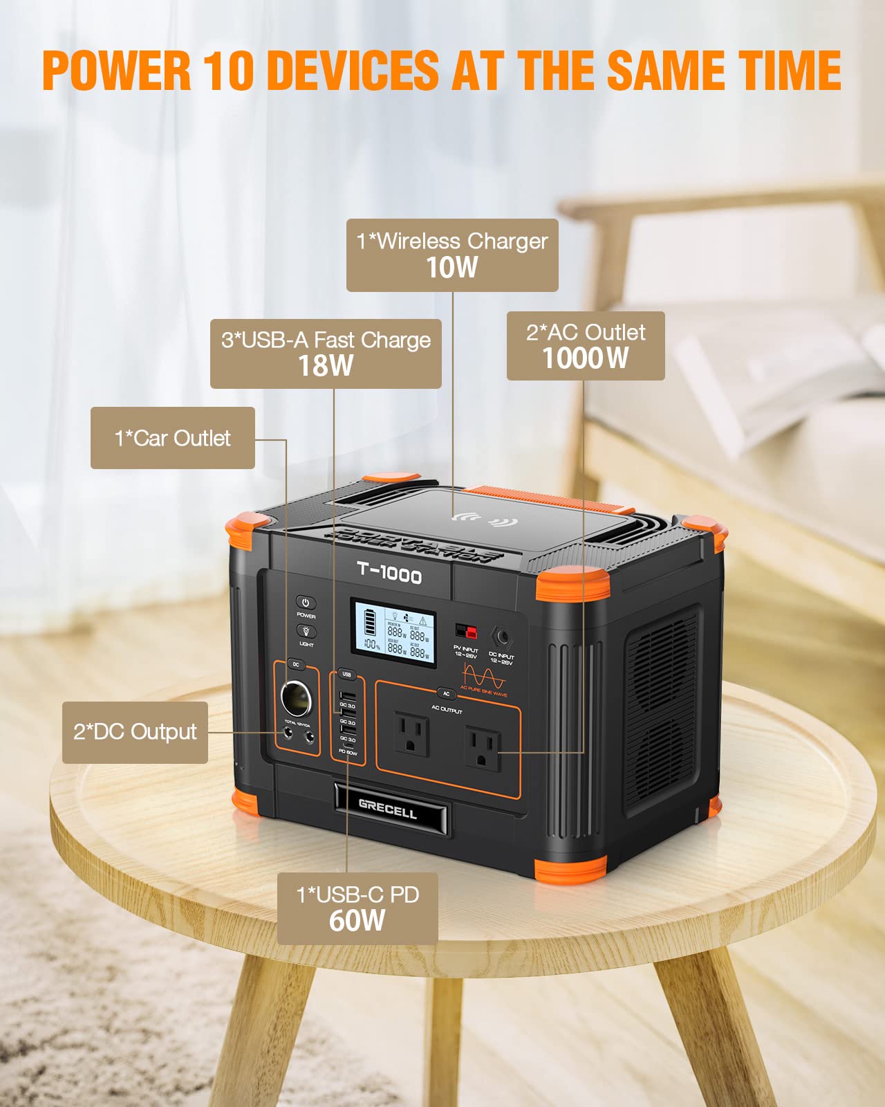 GRECELL 1000W Solar Generator with 200W Portable Solar Panel, 999Wh Portable Power Station