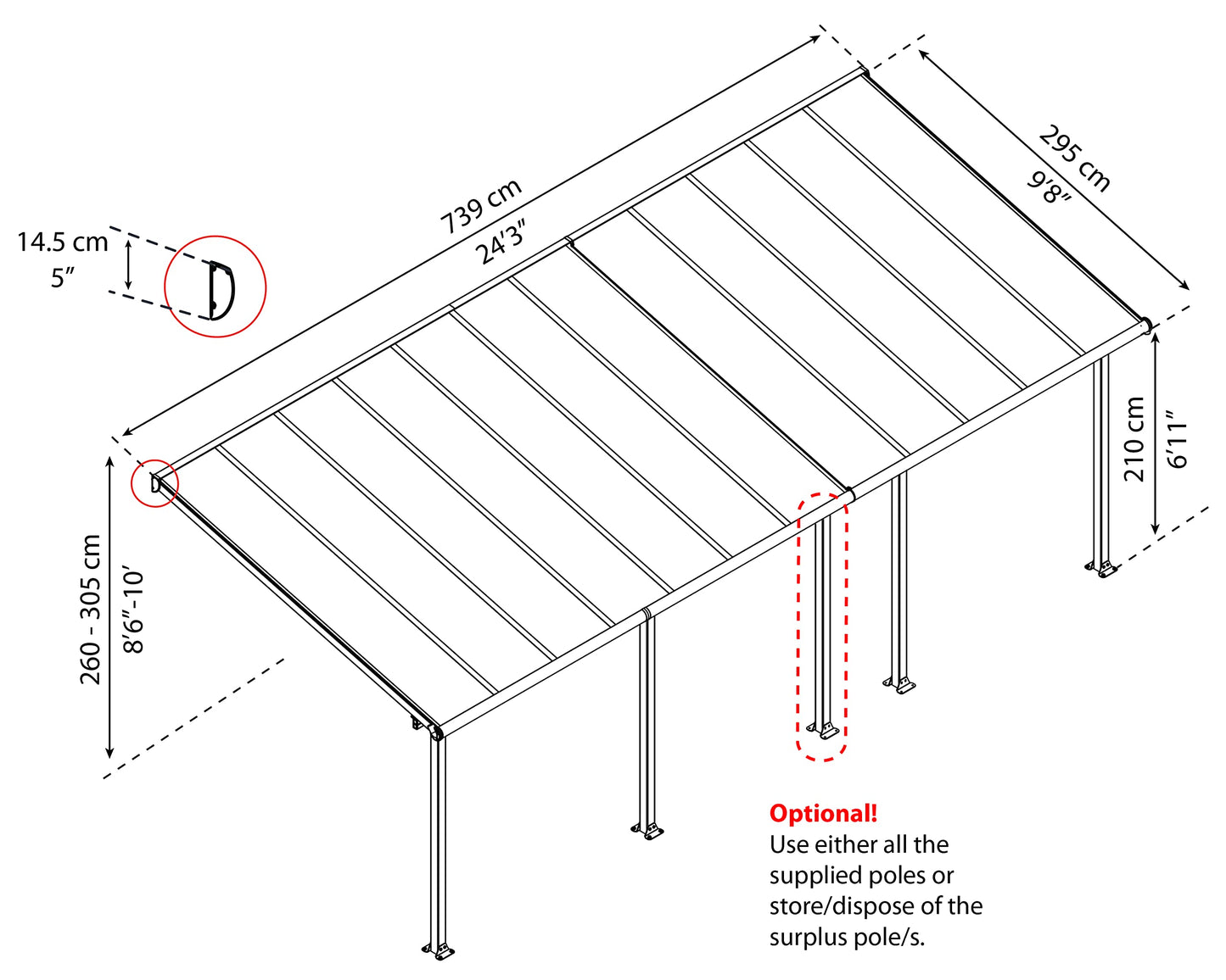 Palram - Canopia Olympia Patio Cover - 10' x 24' - Gray/Bronze 10β x 24β