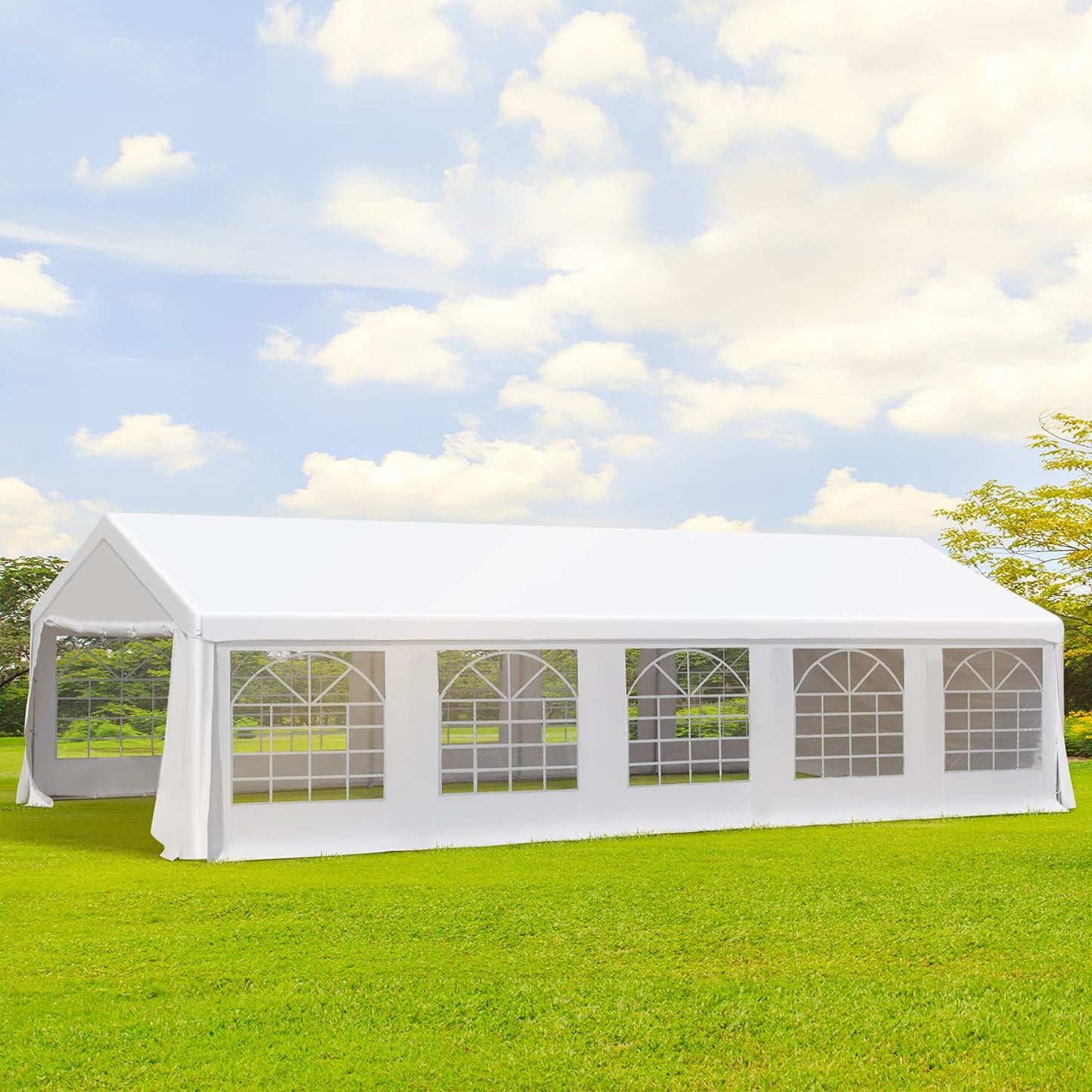Outsunny 20' x 32' Large Outdoor Carport Canopy Party Tent with Removable Protective Sidewalls & Versatile Uses, White 32' x 20'