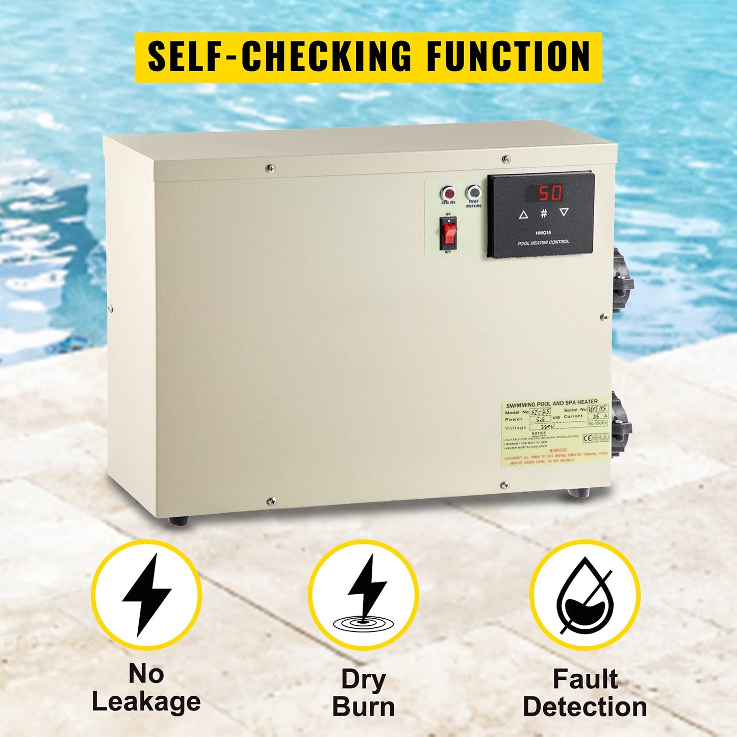 VEVOR Electric Pool Heater 11KW 240V Swimming Pool Electric Heater Water Bath Heater Electric Digital fit for Thermostat, fit for Max 1981 Gallon Pool Equipment,Note:You Must Wire This Item Yourself 11KW 224V