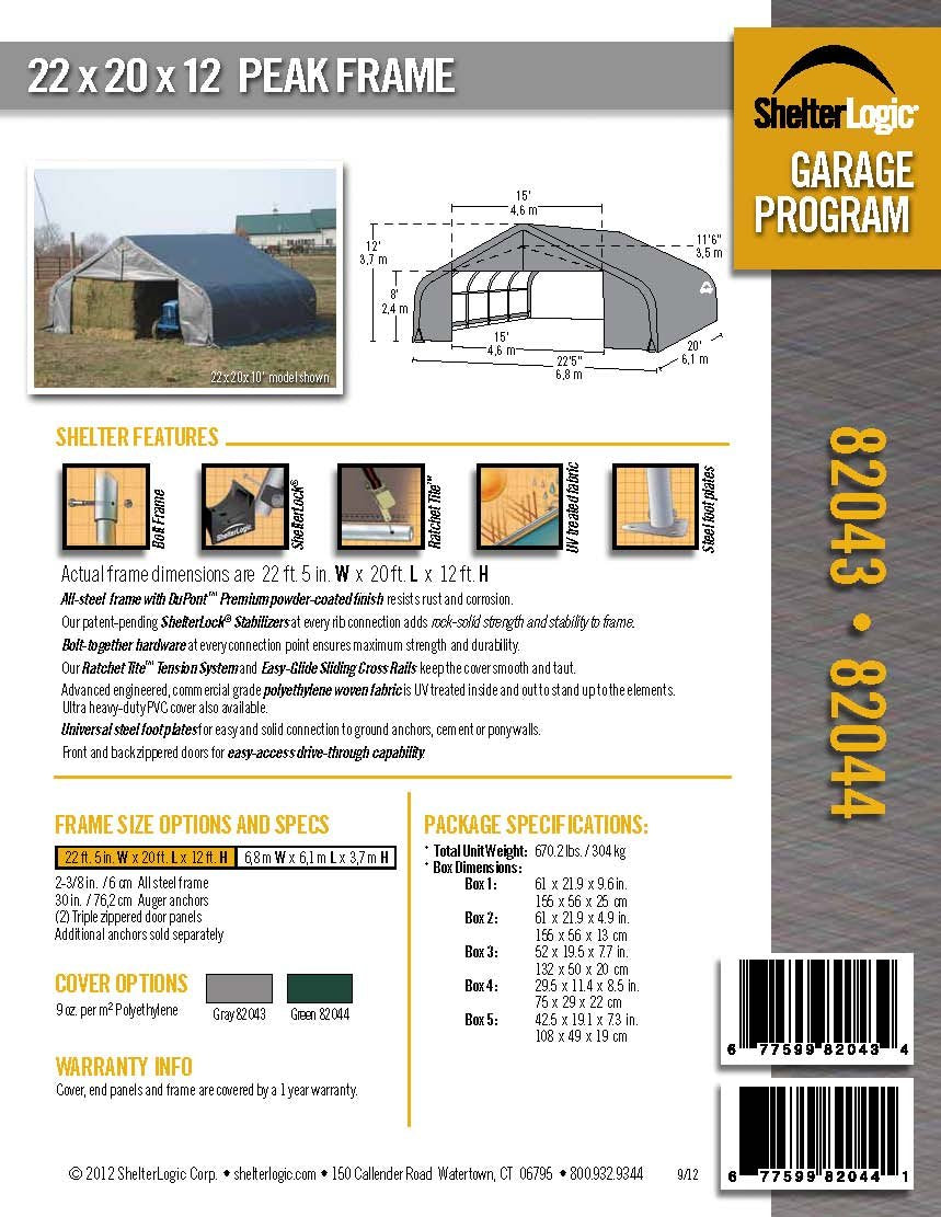 ShelterLogic 82044 Vert 22'x20'x12' Abri de style pic 22'x20'x12'