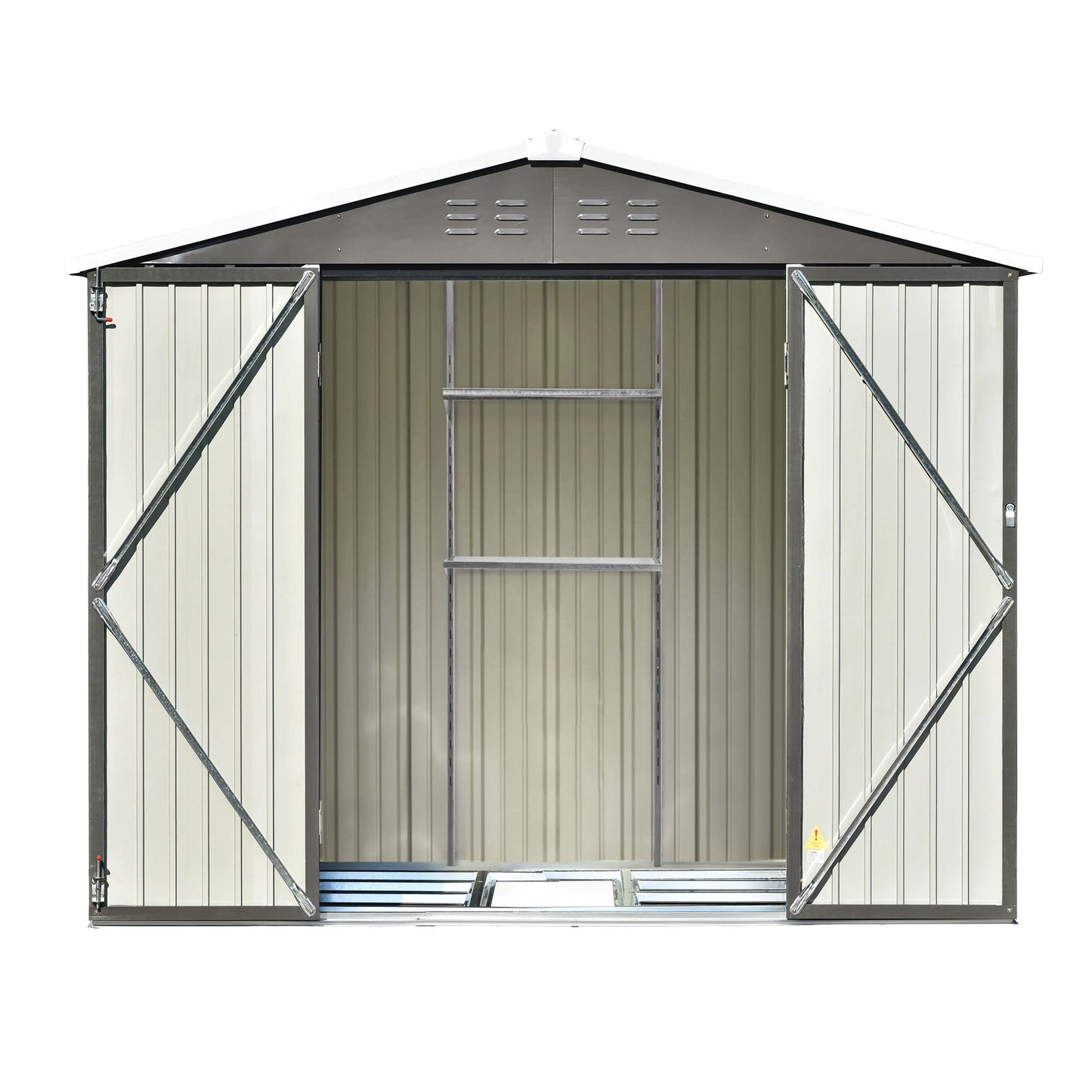 Tensun Patio 8ft x6ft Bike Shed Garden Shed with Ground Base, Metal Storage Shed with Adjustable Shelf and Lockable Doors, Tool Cabinet with Vents and Foundation Frame for Backyard, Lawn, Garden, Gray Gray-10