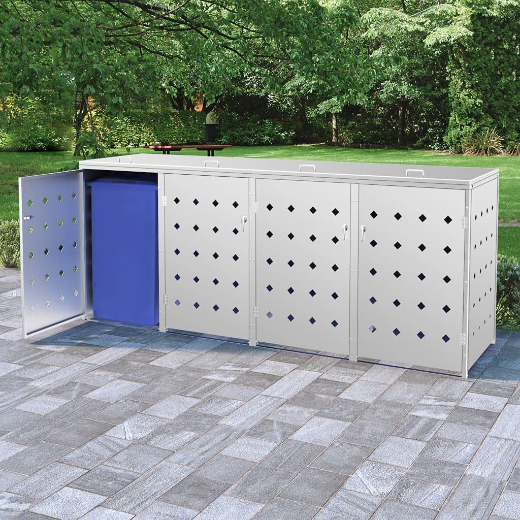 vidaXL Garbage Can Storage, Trash Can Enclosure, Garbage Can Shed, Single Wheelie Bin Storage for Outdoor Patio Yard Garden, Stainless Steel 276 x 77.5 x 115 cm