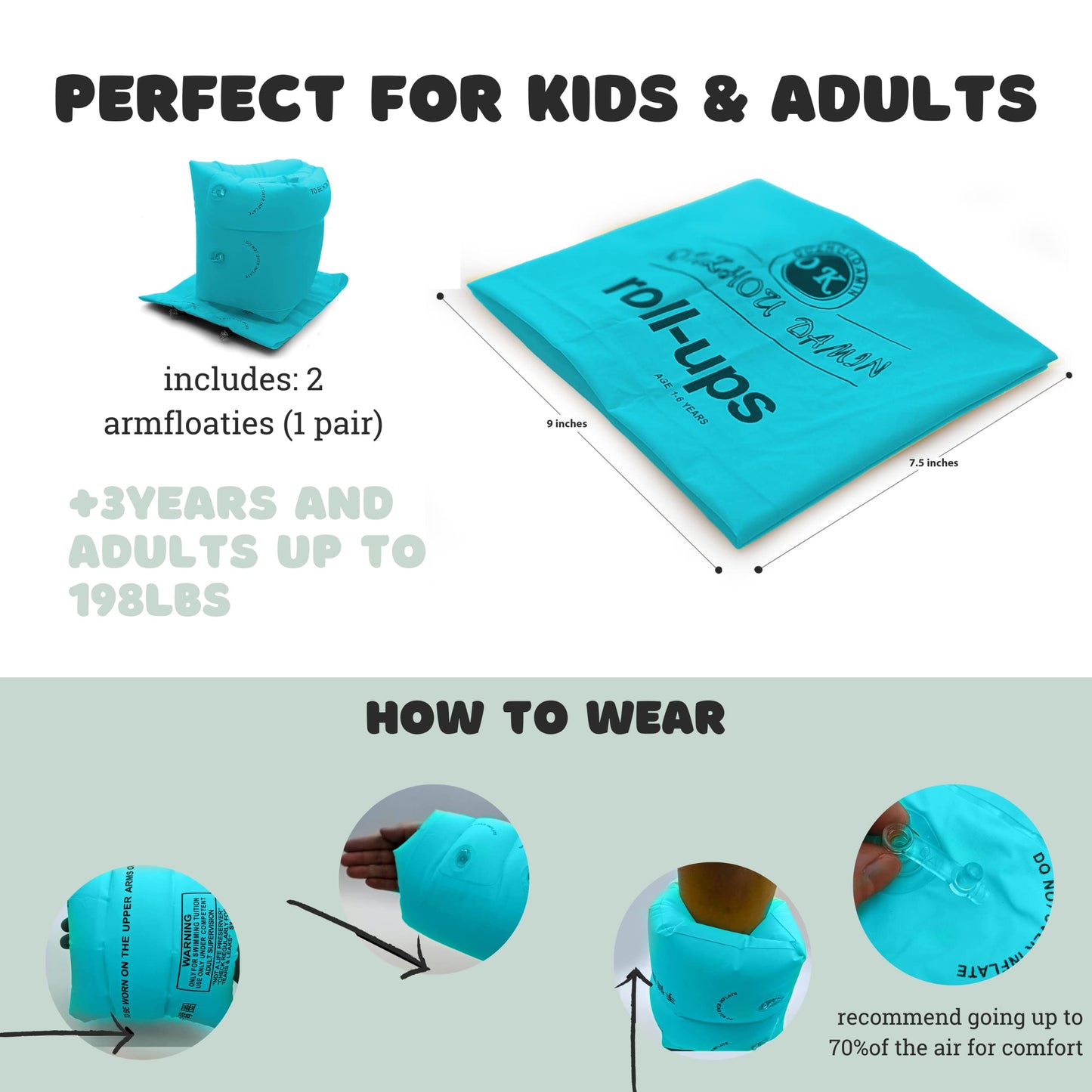Arm Swim Floaties for Kids 5-7 - Inflatable Kids Arm Floaties for Pool - Wing Arm Band Swimmies - Perfect for Learning How to Swim for Kid and Adult (Yellow) Blue