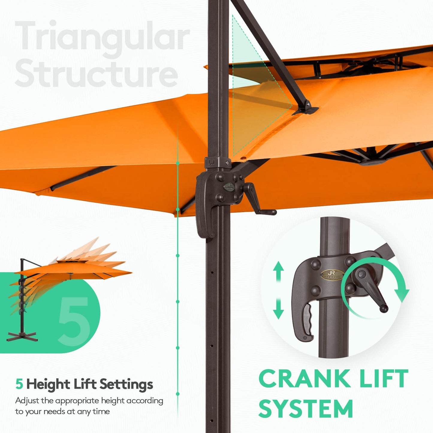 Square Cantilever Patio Umbrella 12FT Coral Orange