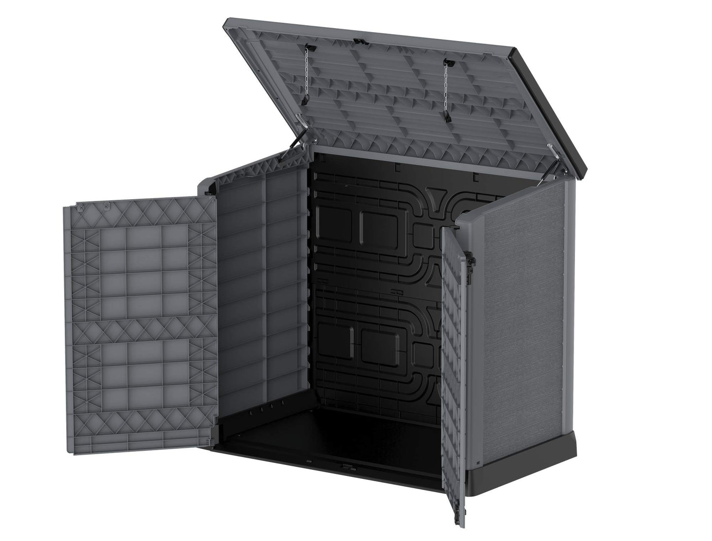 Duramax Cedargrain StoreAway Abri de Jardin en Plastique 1200 L/Couvercle Plat – Abri de Rangement extérieur pour vélo – Construction Durable et Solide – Idéal pour Outils, vélos, BBQ et 2 Poubelles de 240 L, 145 x 85 x 125 cm, Gris