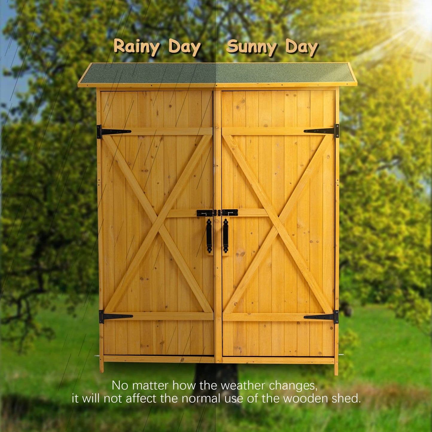 Abri de rangement en bois avec sol, armoire de rangement extérieure étanche avec 3 étagères amovibles et porte verrouillable, abri de jardin avec crochet, abri vertical extérieur avec 2 portes doubles (gris) 56 x 19,5 x 64 gris avec 3 étagères et crochet