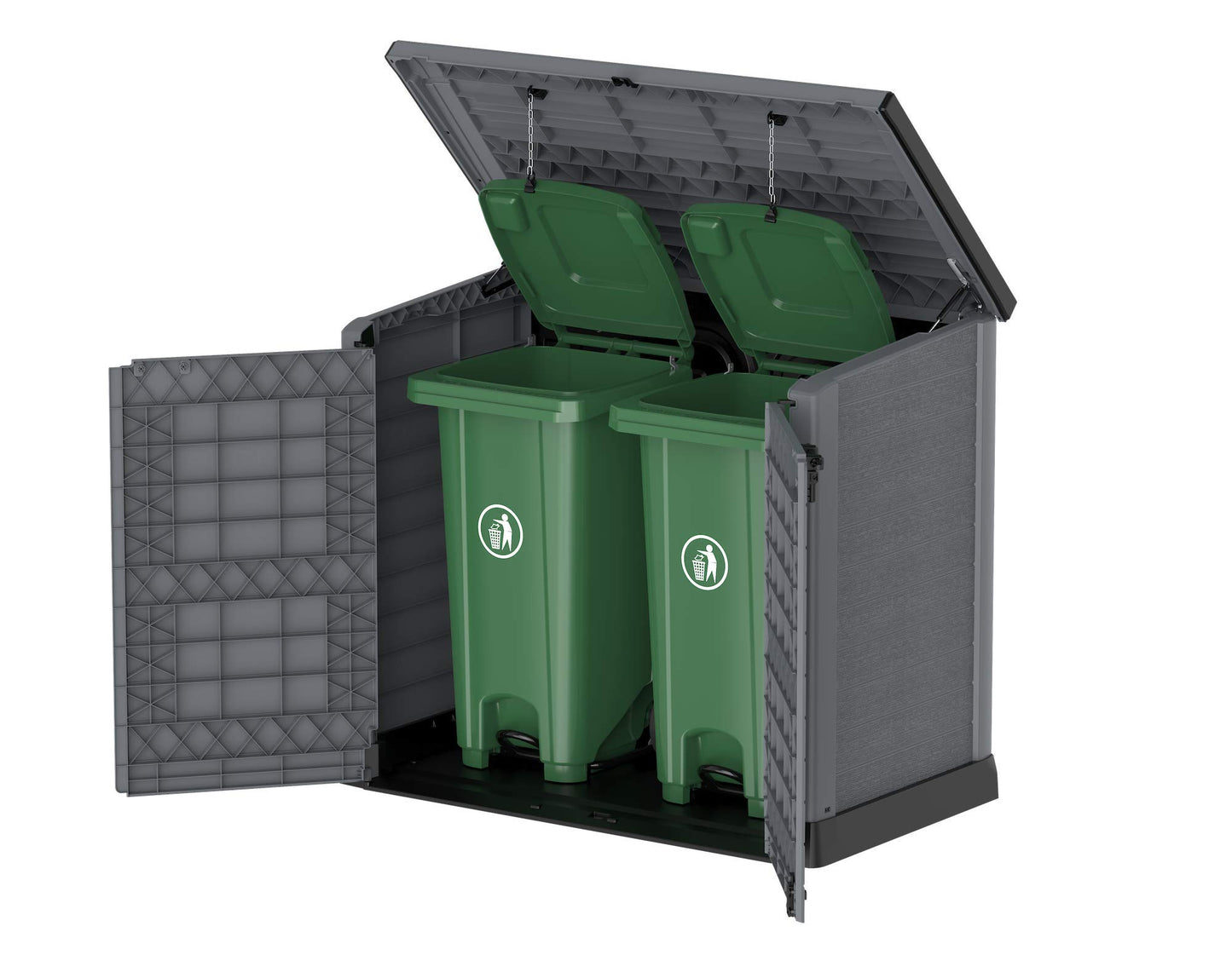 Duramax Cedargrain StoreAway Abri de Jardin en Plastique 1200 L/Couvercle Plat – Abri de Rangement extérieur pour vélo – Construction Durable et Solide – Idéal pour Outils, vélos, BBQ et 2 Poubelles de 240 L, 145 x 85 x 125 cm, Gris
