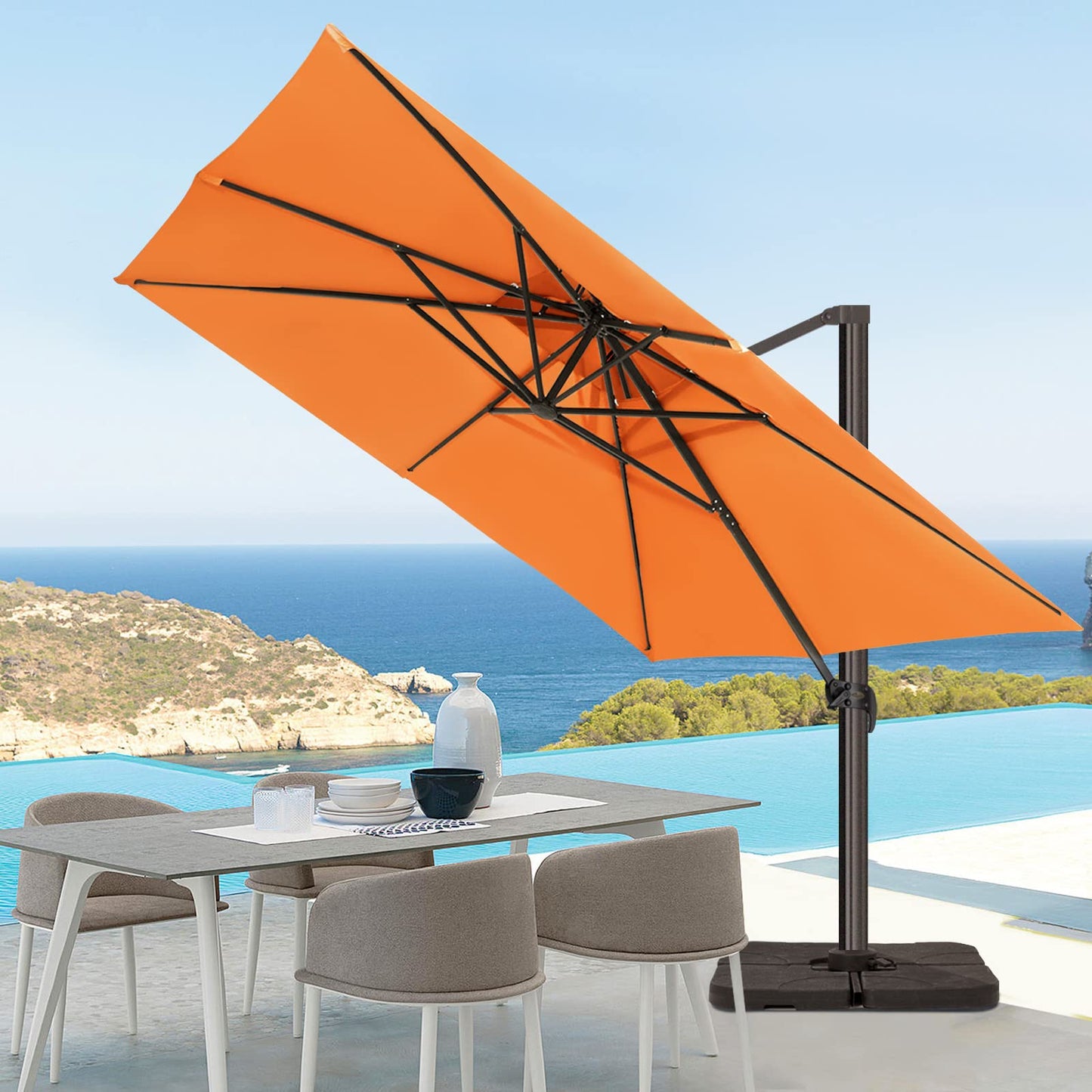 Square Cantilever Patio Umbrella 12FT Coral Orange