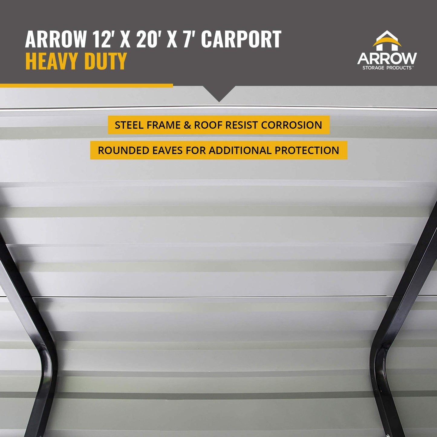 Arrow Shed Abri multi-usage en métal robuste en acier galvanisé 12 x 20 x 7 pieds, abat-jour, abri d'auto, 12' x 20' x 7', couleur charbon