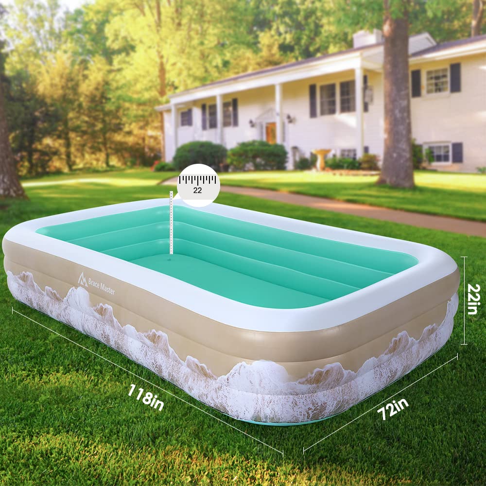 Brace Master Inflatable Swimming Pool, Full-Sized, Ages 3+, Outdoor, 120" x 72" x 22", Green