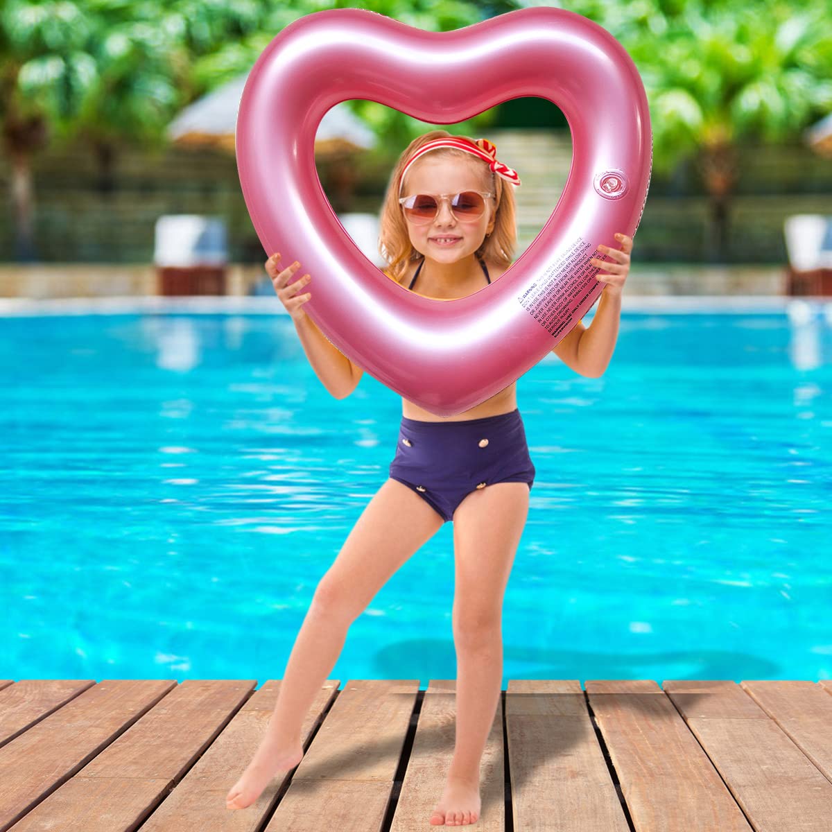SUNSHINE-MALL Inflatable Swim Rings, Heart Shaped Swimming Pool Float Loungers Tube, Water Fun Beach Party Toys for Kids, Adults Small Rose gold