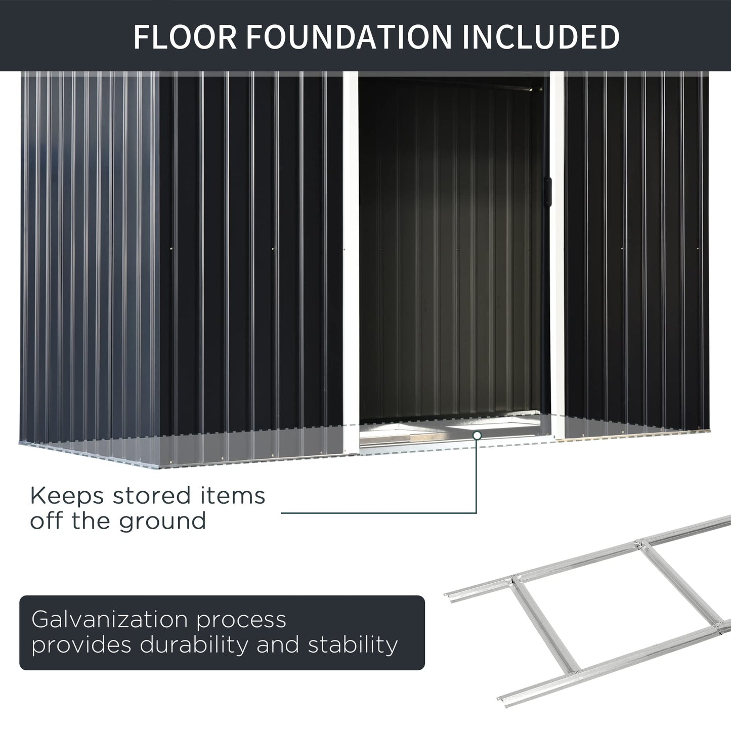 Outsunny 9' x 4' Metal Garden Storage Shed Tool House with Sliding Door Spacious Layout & Durable Construction for Backyard, Patio, Lawn Dark Grey Gray