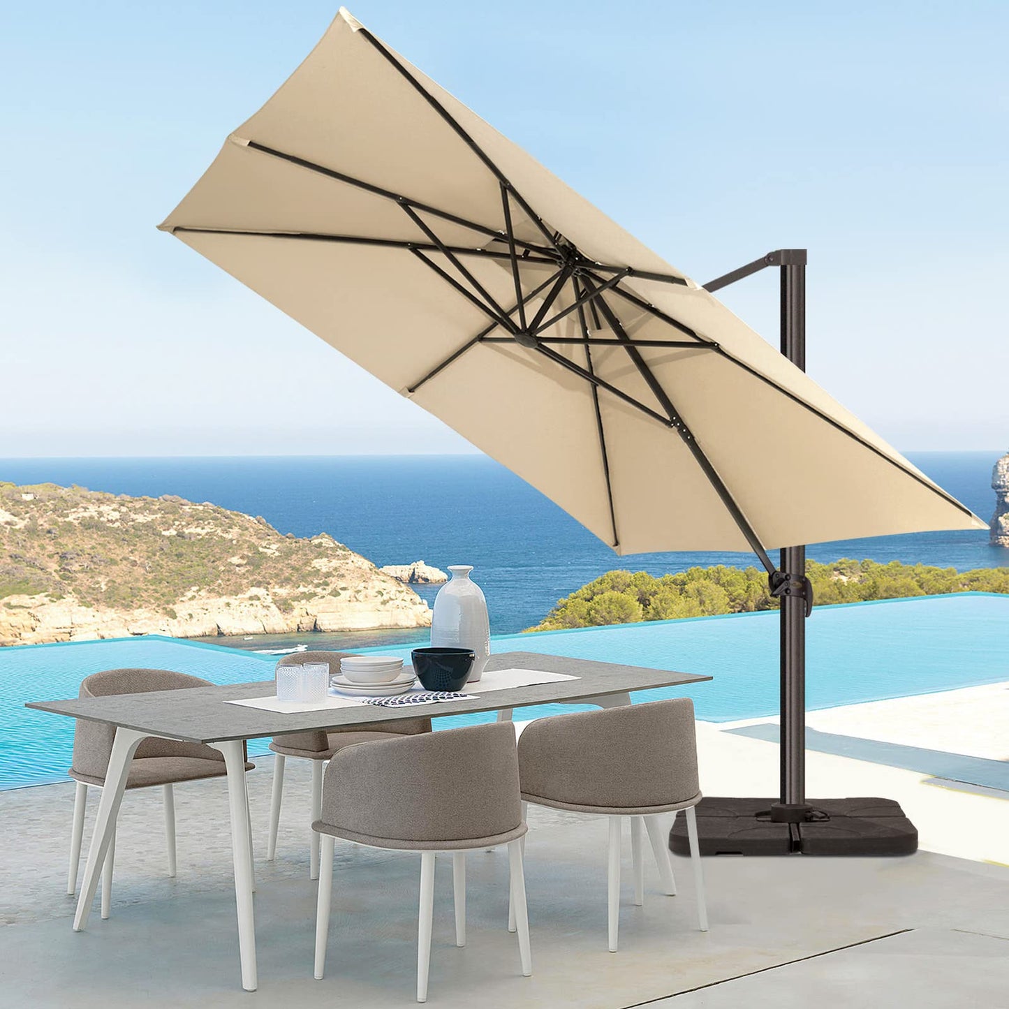 Parasol de patio carré en porte-à-faux 11FT Beige