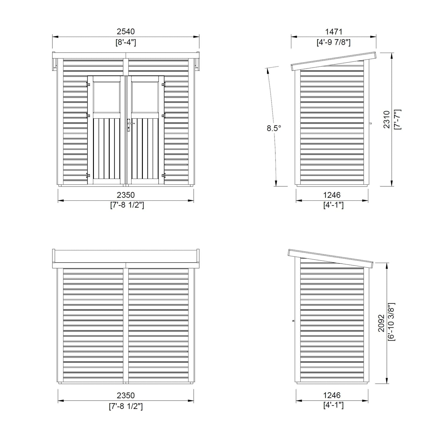 Leisure Season Urbano Kit d'abri de jardin moderne résistant aux intempéries avec sol, portes, fenêtres en plexiglas, toit en pente – Kit d'abri de jardin en bois d'épicéa nordique – Marron moyen, 2,4 x 1,2 m (URB8X47853)