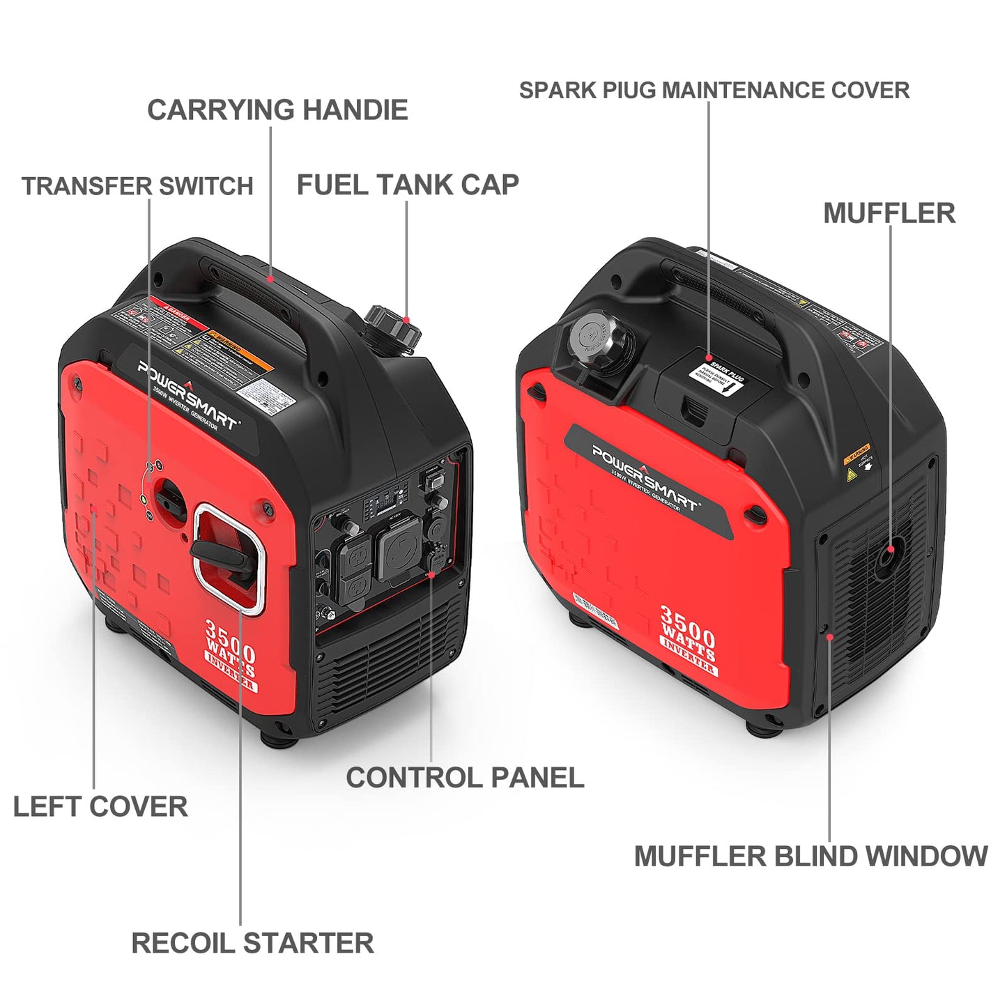 PowerSmart 3500-Watt Portable Inverter Generator Gas Powered, Super Quiet Outdoor Generator RV Ready for Home Use, CARB Compliant PS5035 3500 Watts
