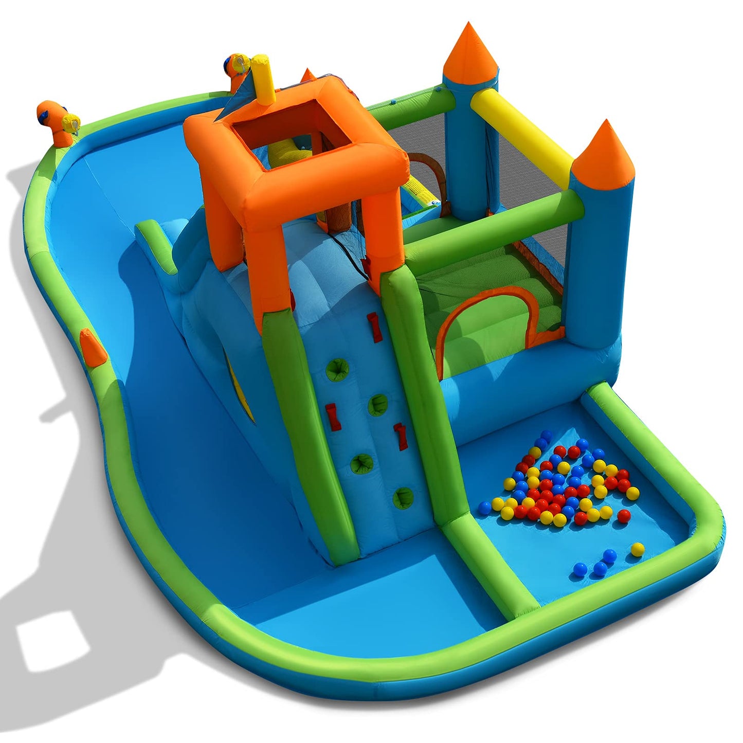 BOUNTECH Inflatable Water Slide, 8 in 1 Giant Waterslide Park Bounce House for Kids Backyard Outdoor Fun w/Splash Pool, Climbing, Blow up Water Slides Inflatables for Kids and Adults Party Gifts Without Air Blower