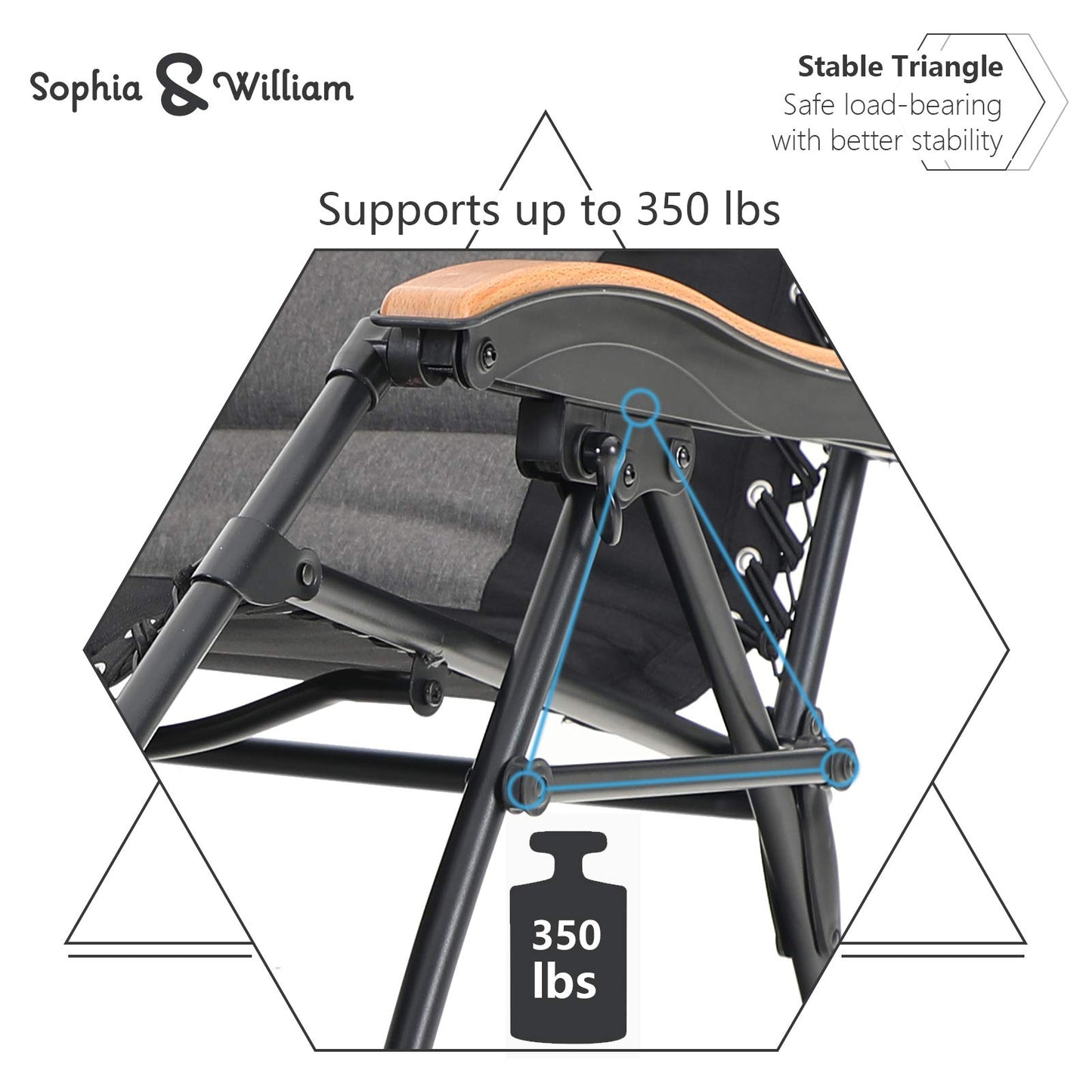 Sophia & William Padded Zero Gravity Chair Oversize Lounge Chair with Free Cup Holder, Supports 350 LBS (Black) 1 Pack Black