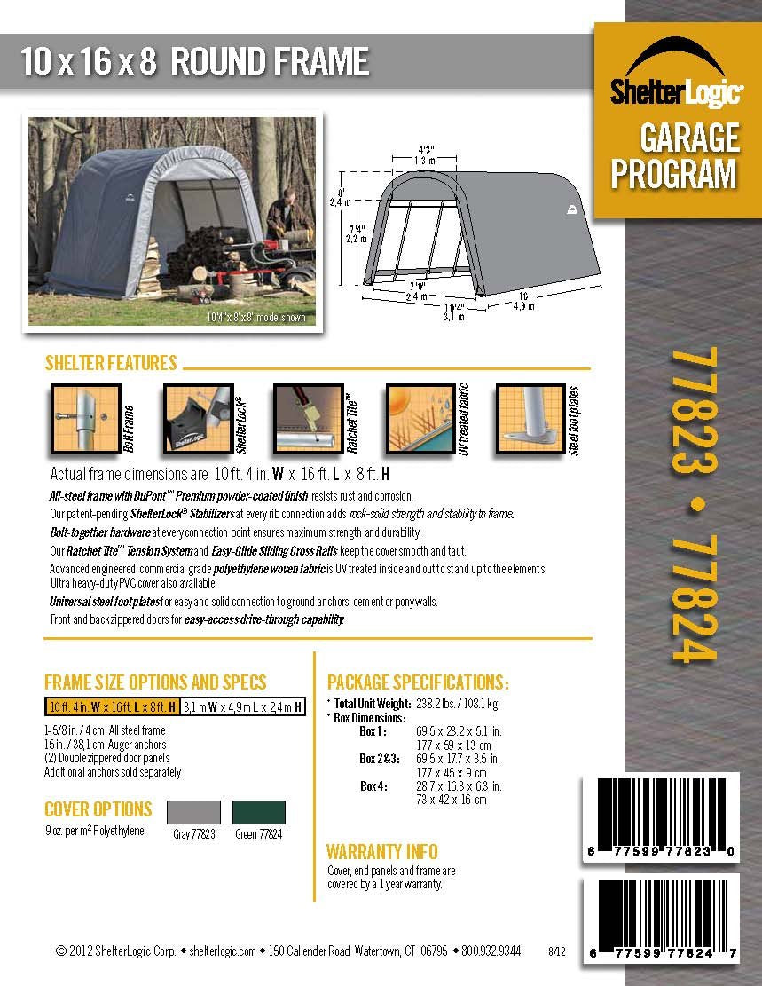ShelterLogic 77824 Vert 10'x16'x8' Abri de style rond 10'x16'x8'