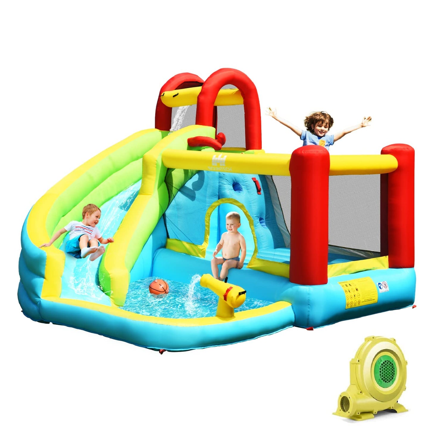 HONEY JOY Inflatable Water Slide, Water Bounce House & Water Park w/Splash Pool & Slides, Climbing Wall, Indoor Outdoor Blow up Water Slides Inflatables for Kids and Adults Backyard(with 480w Blower) With 480w Blower