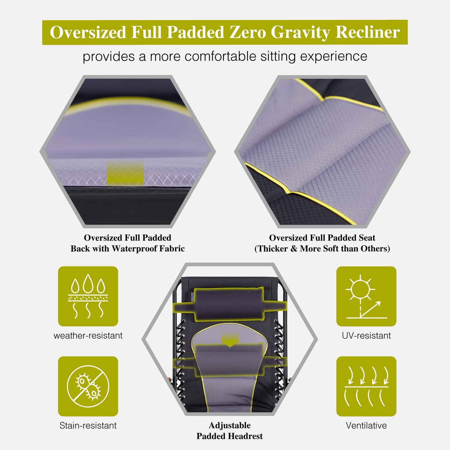 PHI VILLA Oversize XL Padded Zero Gravity Lounge Chair Family Lovers Pack with Wide Armrest Foldable Recliner, Set of 2, Support 400 LBS (Purple Grey) Purple Grey-oversized 2-Pack