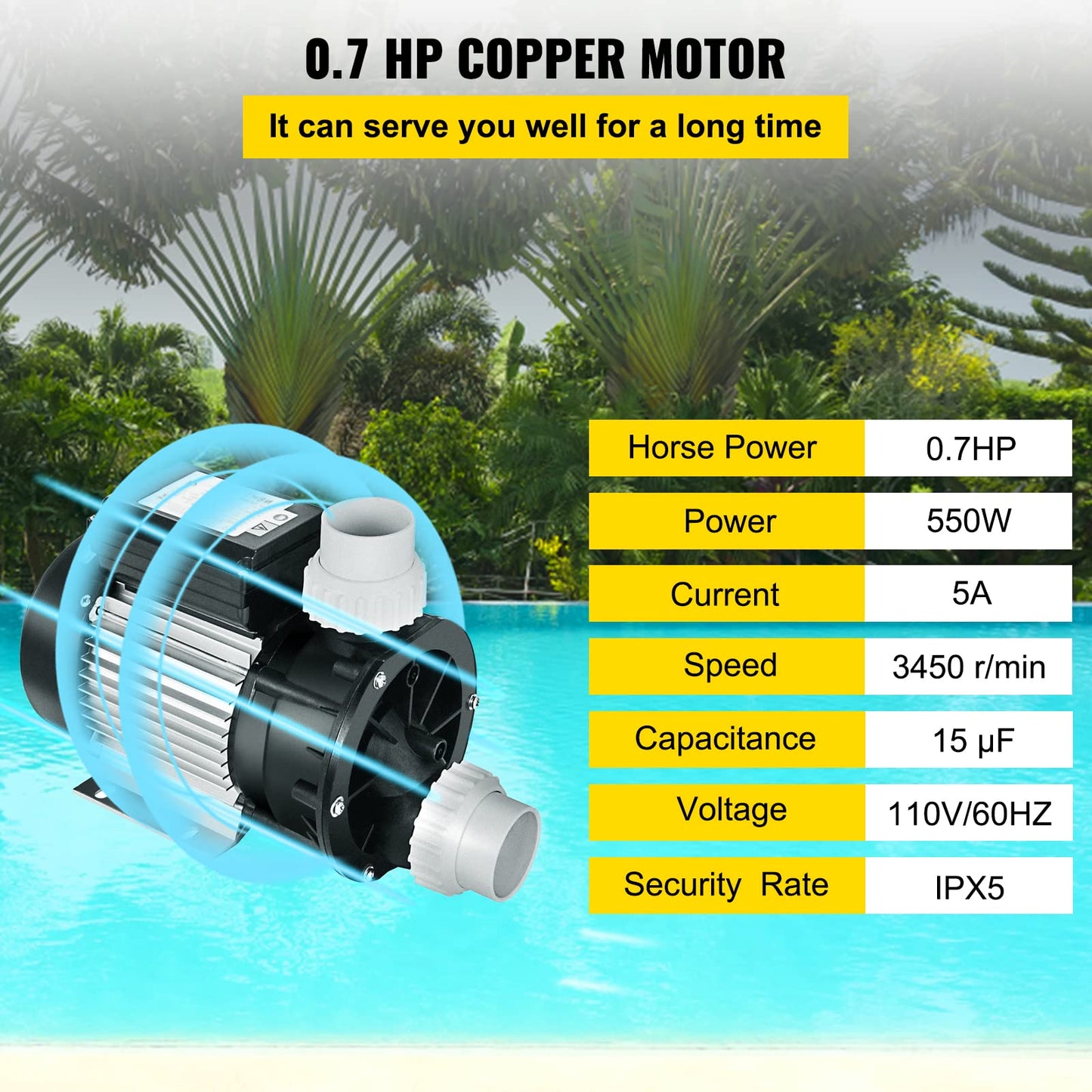 Happybuy Swimming Pool Pump 3/4 HP 110V Hot Tub Pump 0.75 Kw Water Circulation Pool Pump Spa Pump Above Ground Pool and Whirlpool Bath 0.75 HP