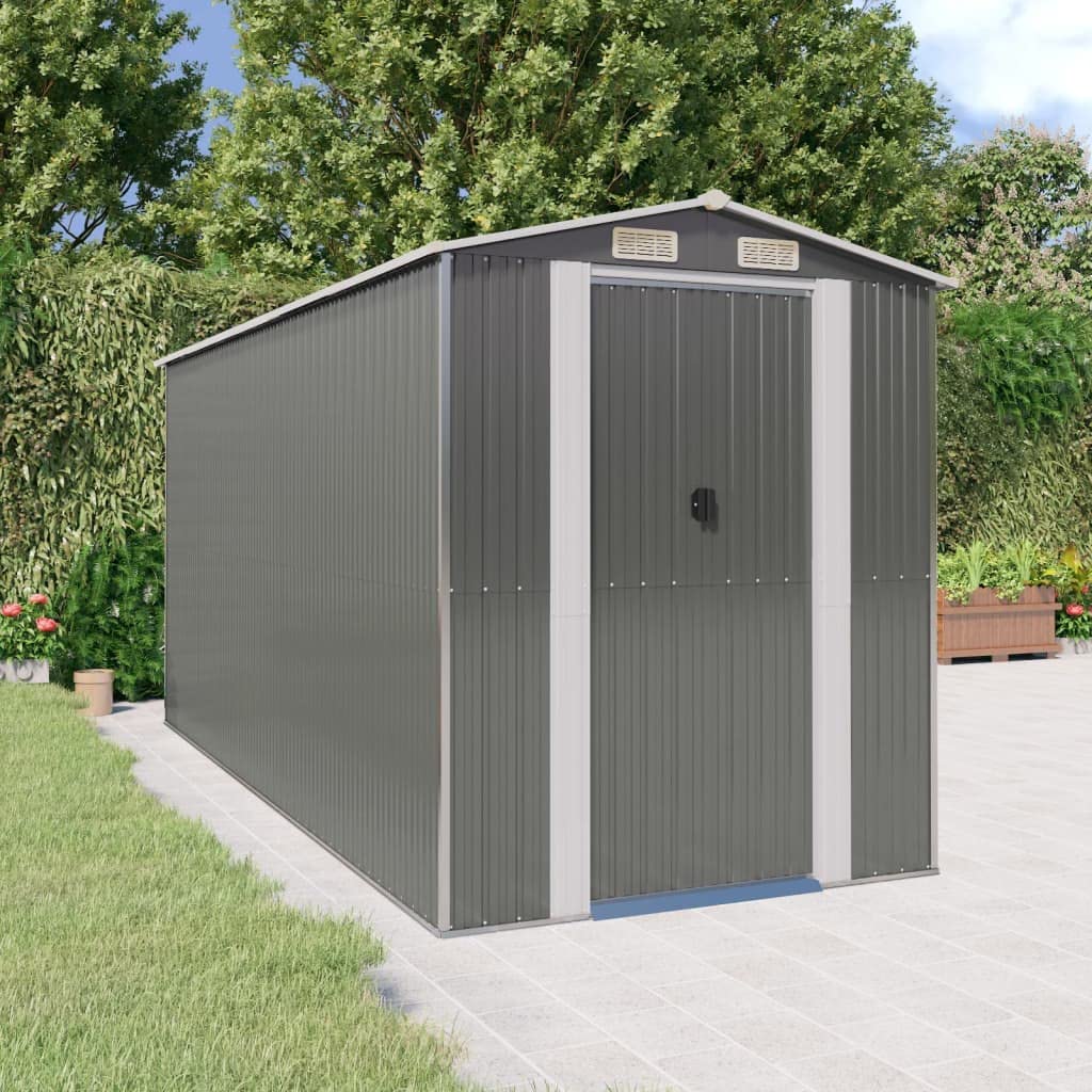 Gecheer Garden Shed Galvanized Steel, Garden Tool Storage Shed with Vent Outdoor Storage Shed Organize Storage House with Door for Backyard Garden Patio Lawn - Light Gray 75.6"x173.2"x87.8" 75.6 x 173.2 x 87.8
