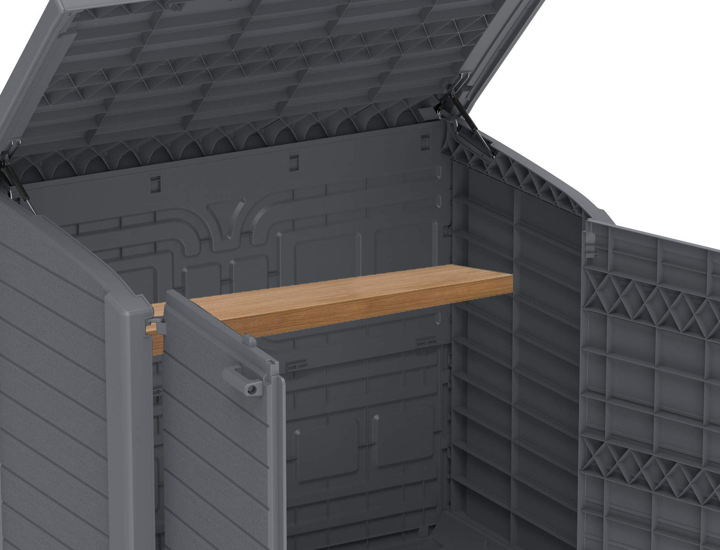 Duramax Cedargrain StoreAway 1200L Plastic Garden Storage Shed/Arc Lid - Outdoor Storage Bike Shed – Durable & Strong Construction– Ideal for Tools, Bikes, BBQs & 2X 240L Bins, 145x85x125 cm, Grey Arc Lid Gray 1200 Litre