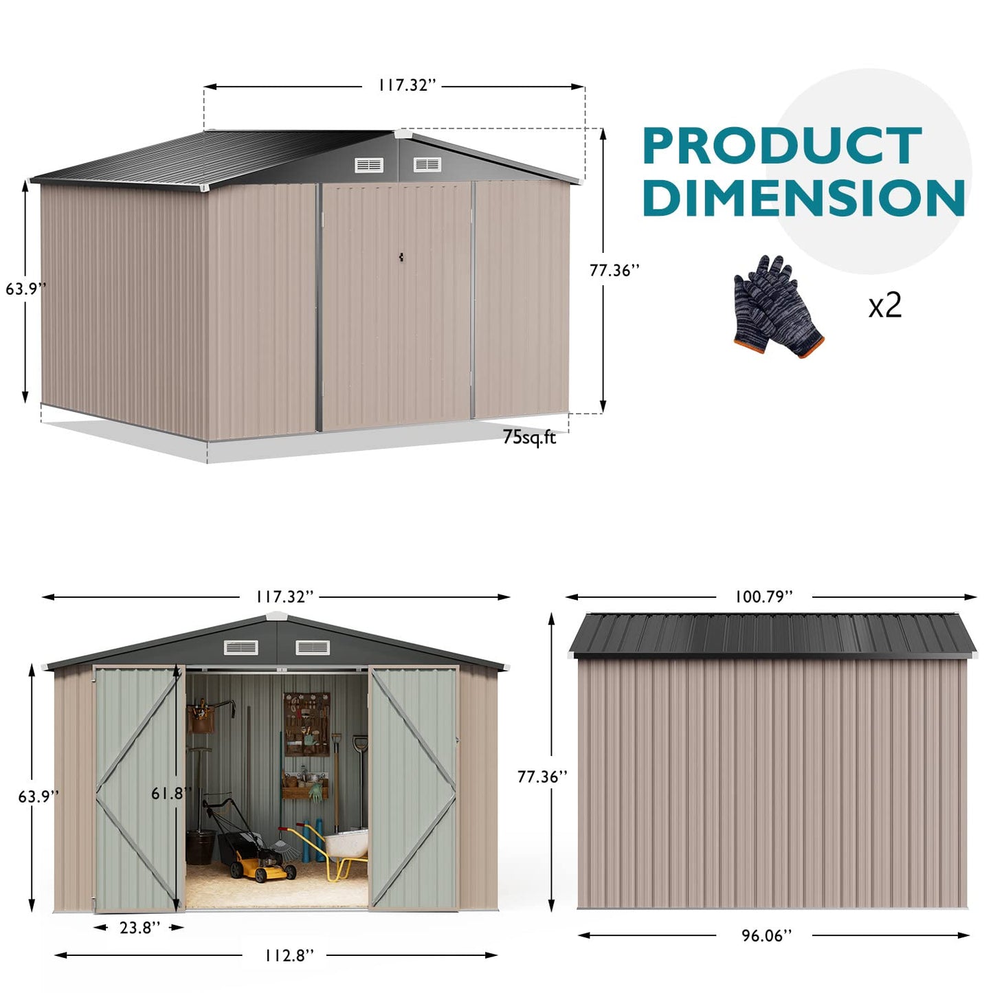 Breezestival Abri de rangement extérieur 2,4 x 3 m, abri à outils utilitaire en acier avec porte verrouillable et bouches d'aération, abri en métal galvanisé pour jardin, cour, terrasse, pelouse (8' x 10') 8 x 10'