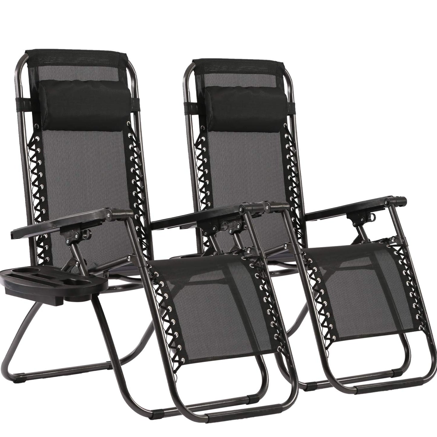 Zero Gravity Chairs Patio Chairs Lawn Lounge Chair Patio Set of 2 with Pillow and Cup Holder Patio Furniture Outdoor Adjustable Dining Reclining Folding Chairs for Deck Patio Beach Yard Black