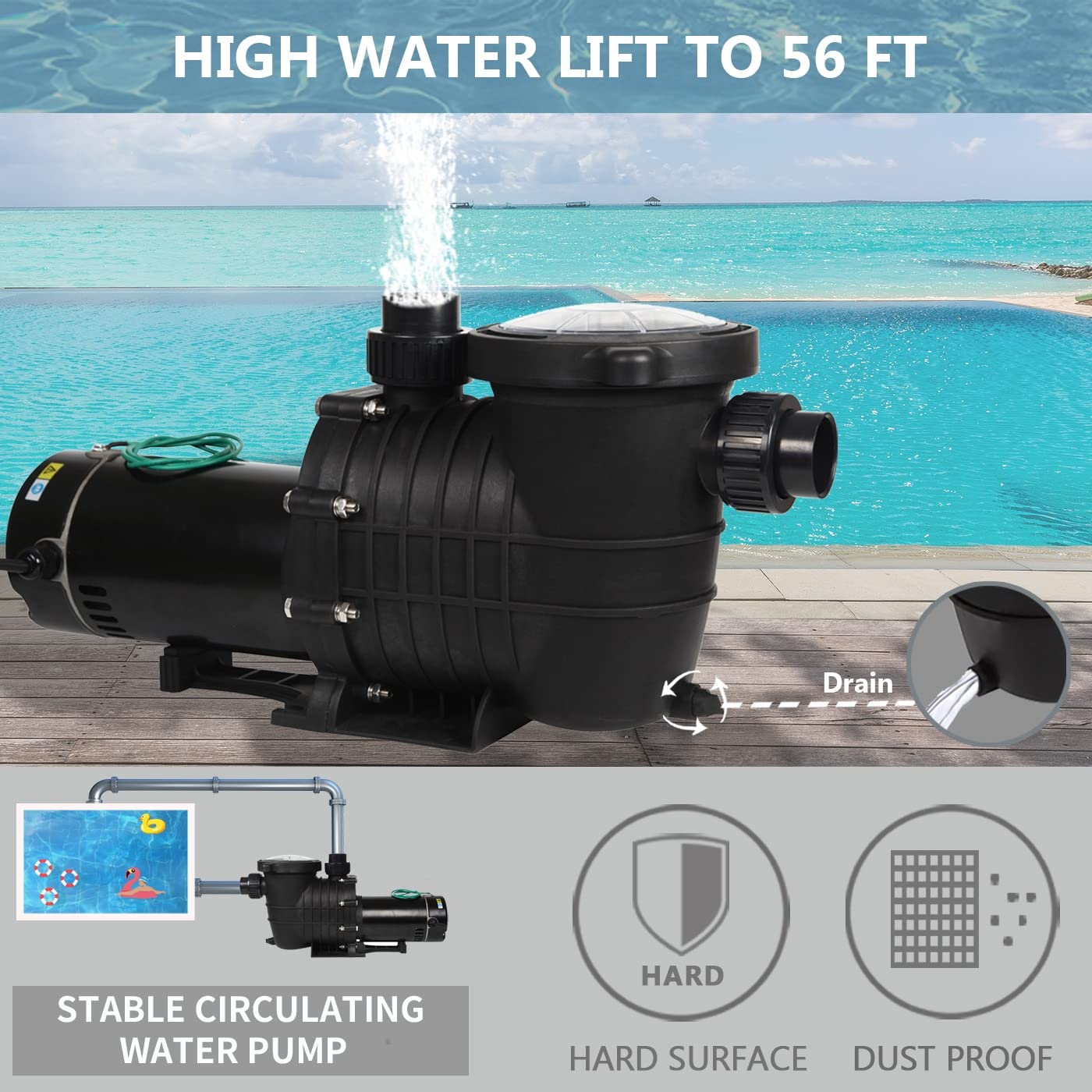 TRUPOW 2.0HP 114GPM Swimming Pool Pump 110V/220V Dual Voltage Garden InGround and Above Ground Pool Water Pump with Strainer Filter Basket 110-240v Dual Volt
