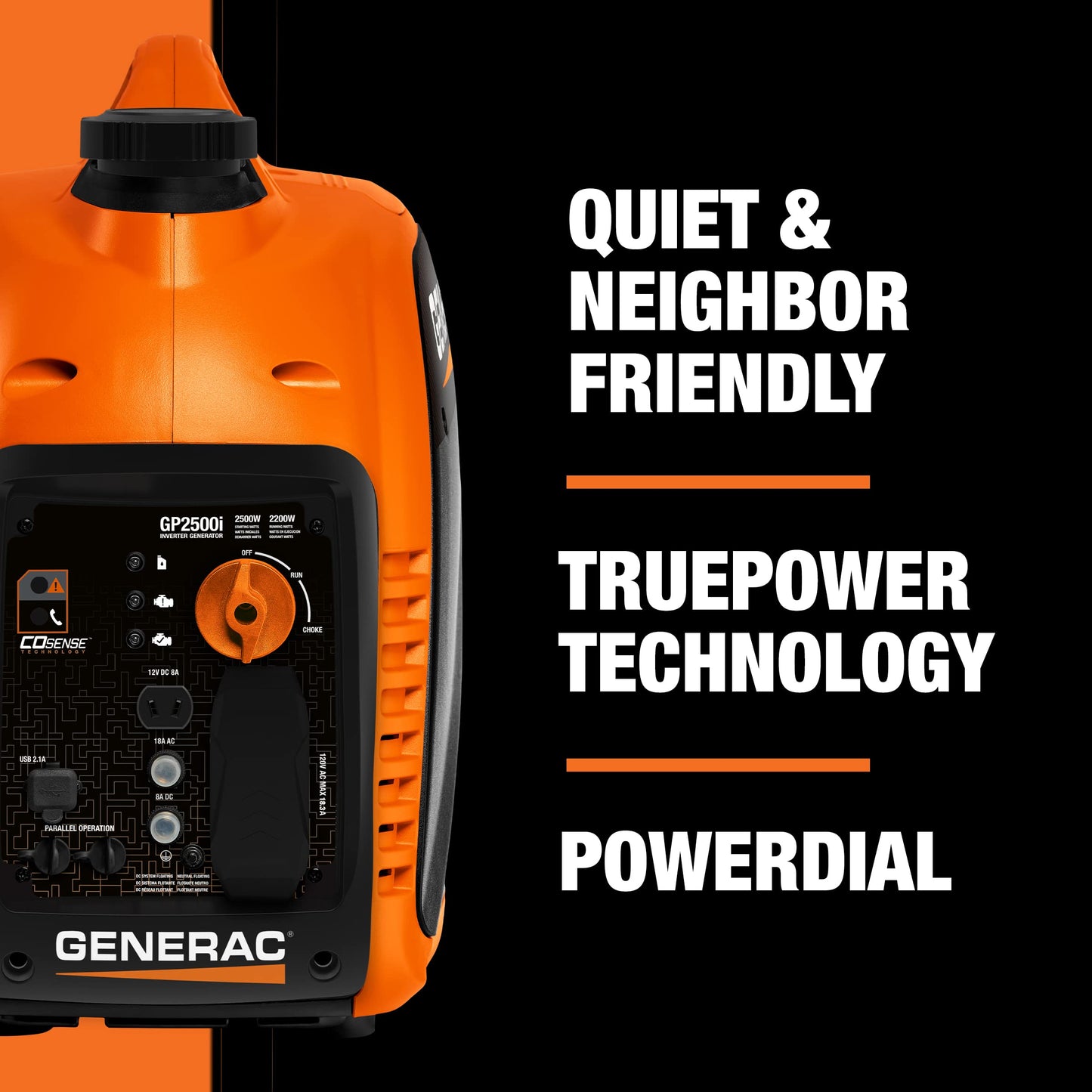 Generac 8251 GP2500i 2500-Watt Portable Generator, Orange/Black Generator + Plug