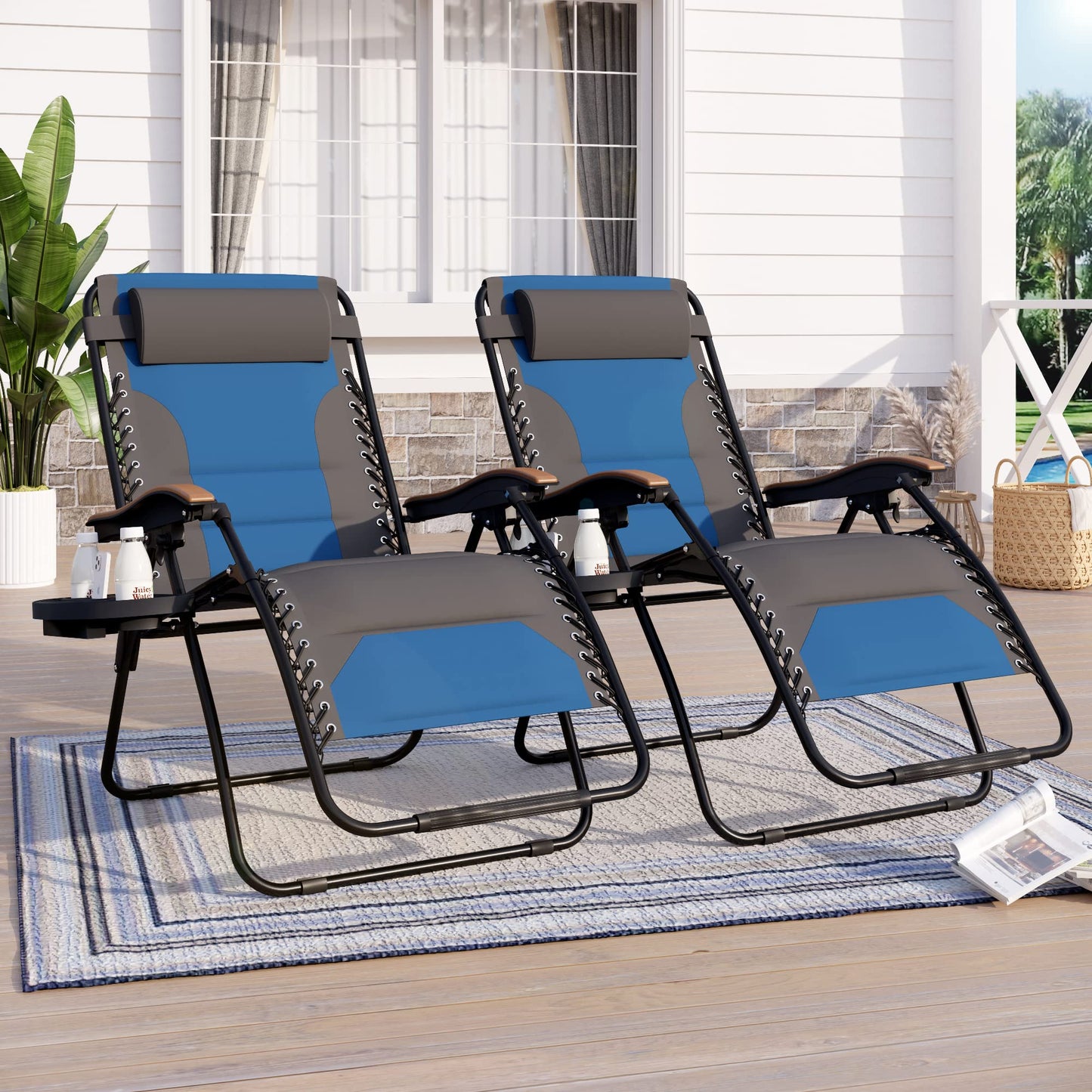 Sophia & William Oversize Zero Gravity Chair 2 Pack, Padded Lounge Chair with Free Cup Holder, Supports 350 LBS (Cobalt Blue) Cobalt Blue
