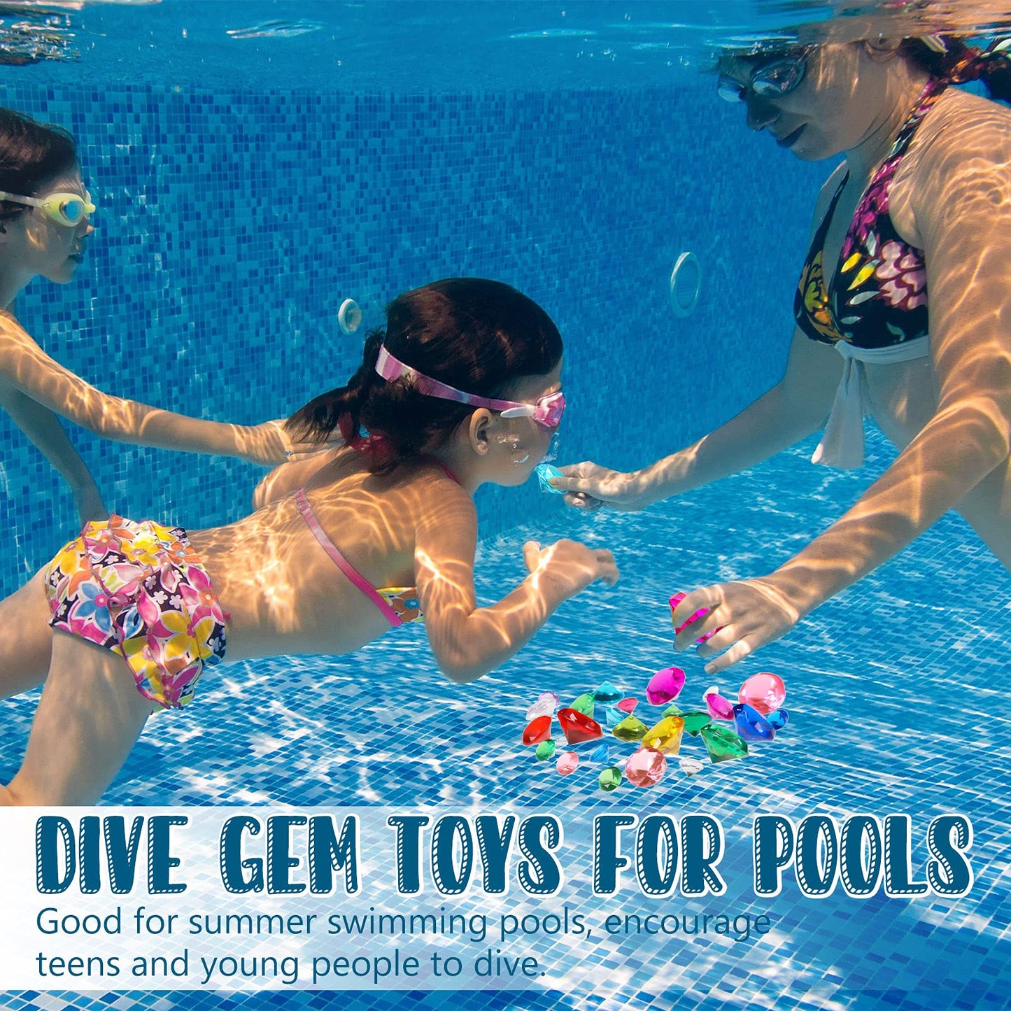 24 Pieces Diving Gem Pool Toys Colorful Summer Swimming Gem Diving Toys with 2 Treasure Pirate Boxes Summer Underwater Swimming Toy Set for Parties Birthday, Wedding Decoration Gems (Classic Style) Classic Style