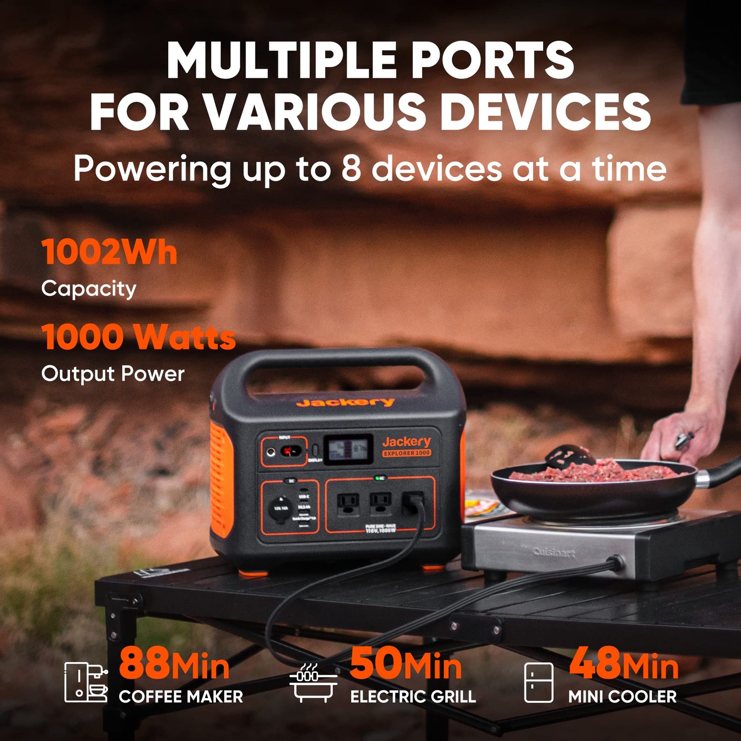 Jackery Explorer 1000 Centrale électrique portable, capacité de 1002 Wh avec 3 prises CA de 1000 W, générateur solaire (panneau solaire non inclus) pour secours à domicile, urgence, camping en plein air