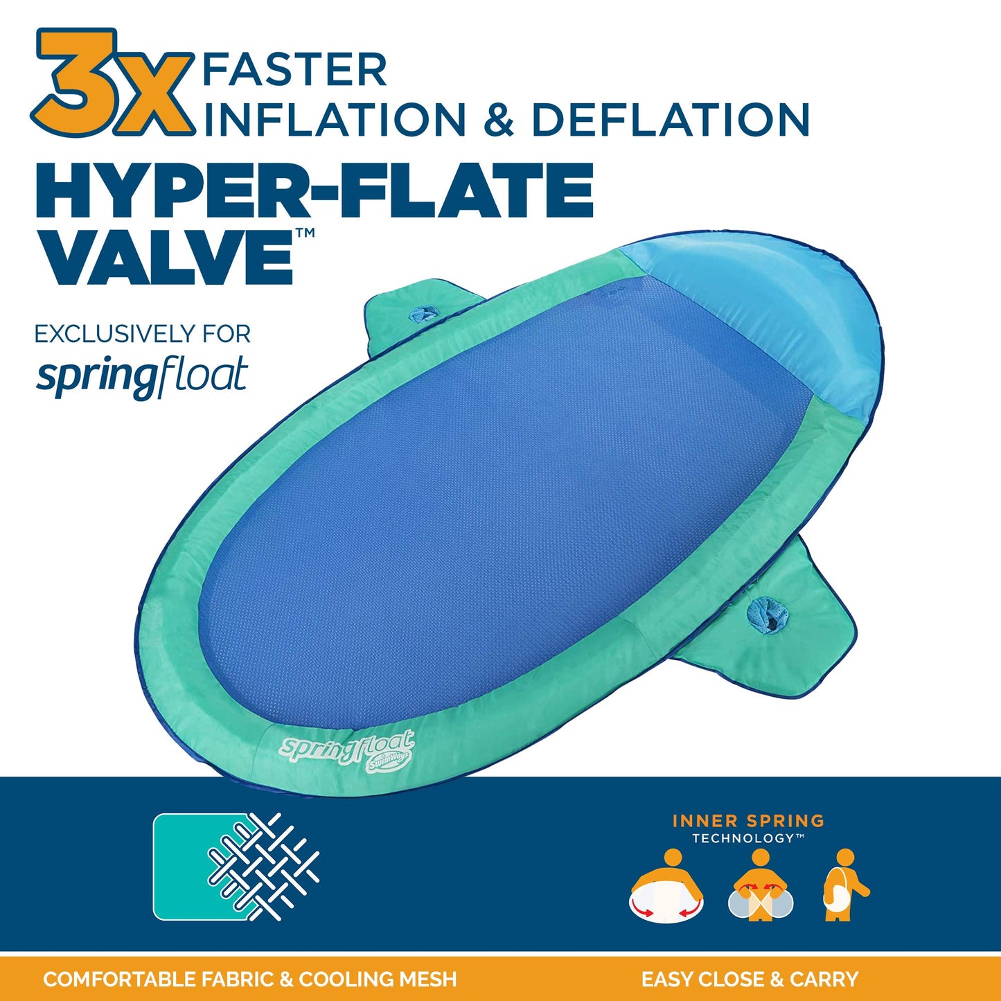 SwimWays Spring Float SunCatcher Pool Lounge Chair with Hyper-Flate Valve, Aqua