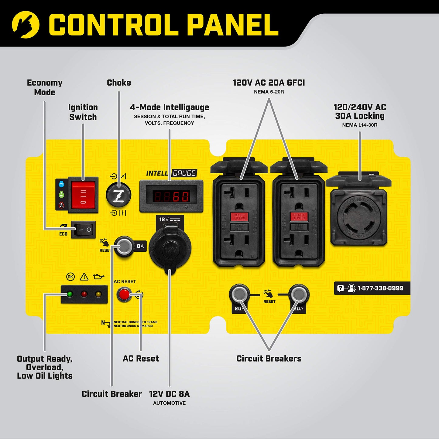 Champion Power Equipment 100520 8750-Watt DH Series Open Frame Inverter, Electric Start 8750-Watt + Gas + Electric Start