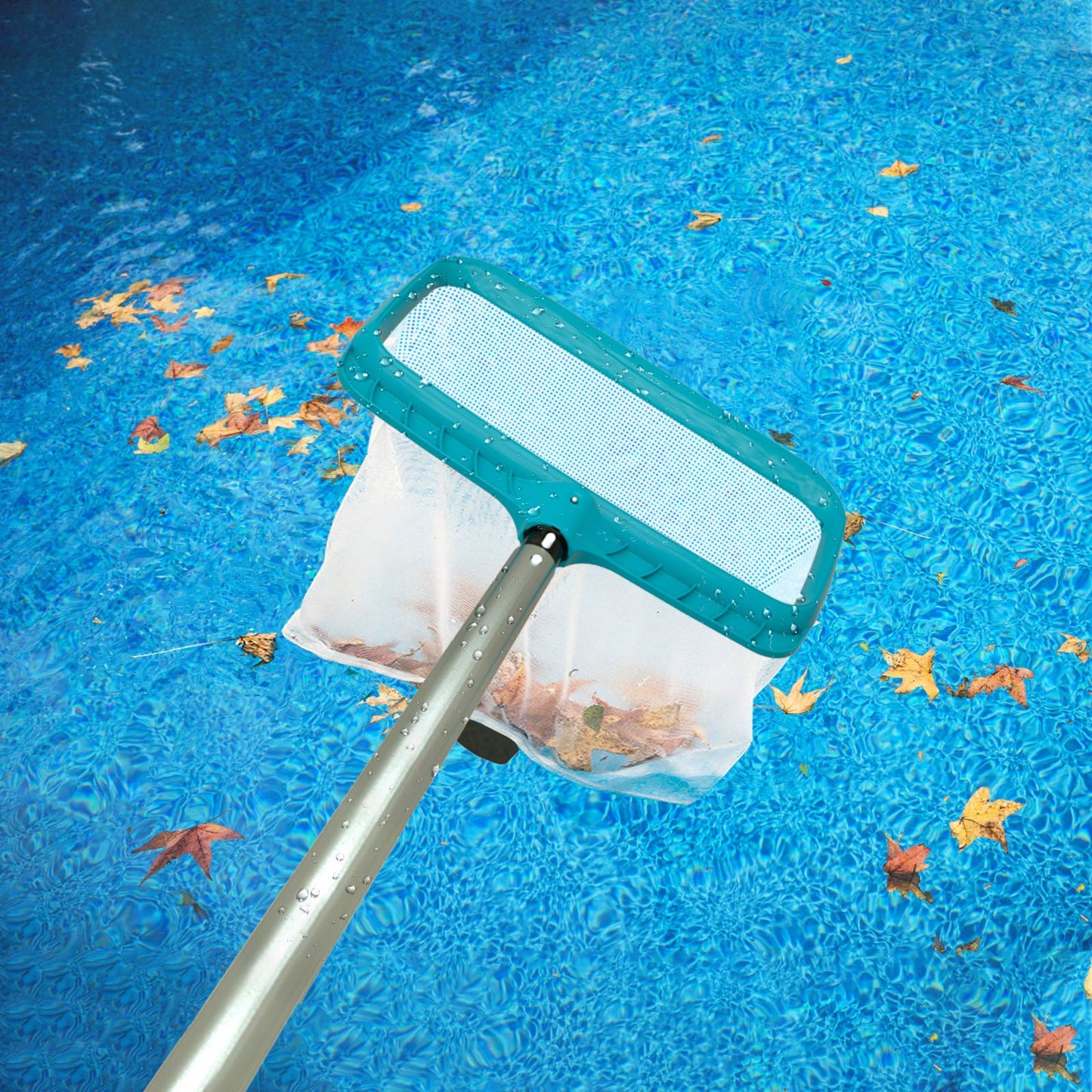 POOLWHALE Professional Pool Skimmer Net, Heavy Duty Swimming Leaf Rake Cleaning Tool with Deep Fine Nylon Mesh Net Bag - Fast Cleaning,Easy Scoop Edge,Debris Pickup Removal Pool Rake