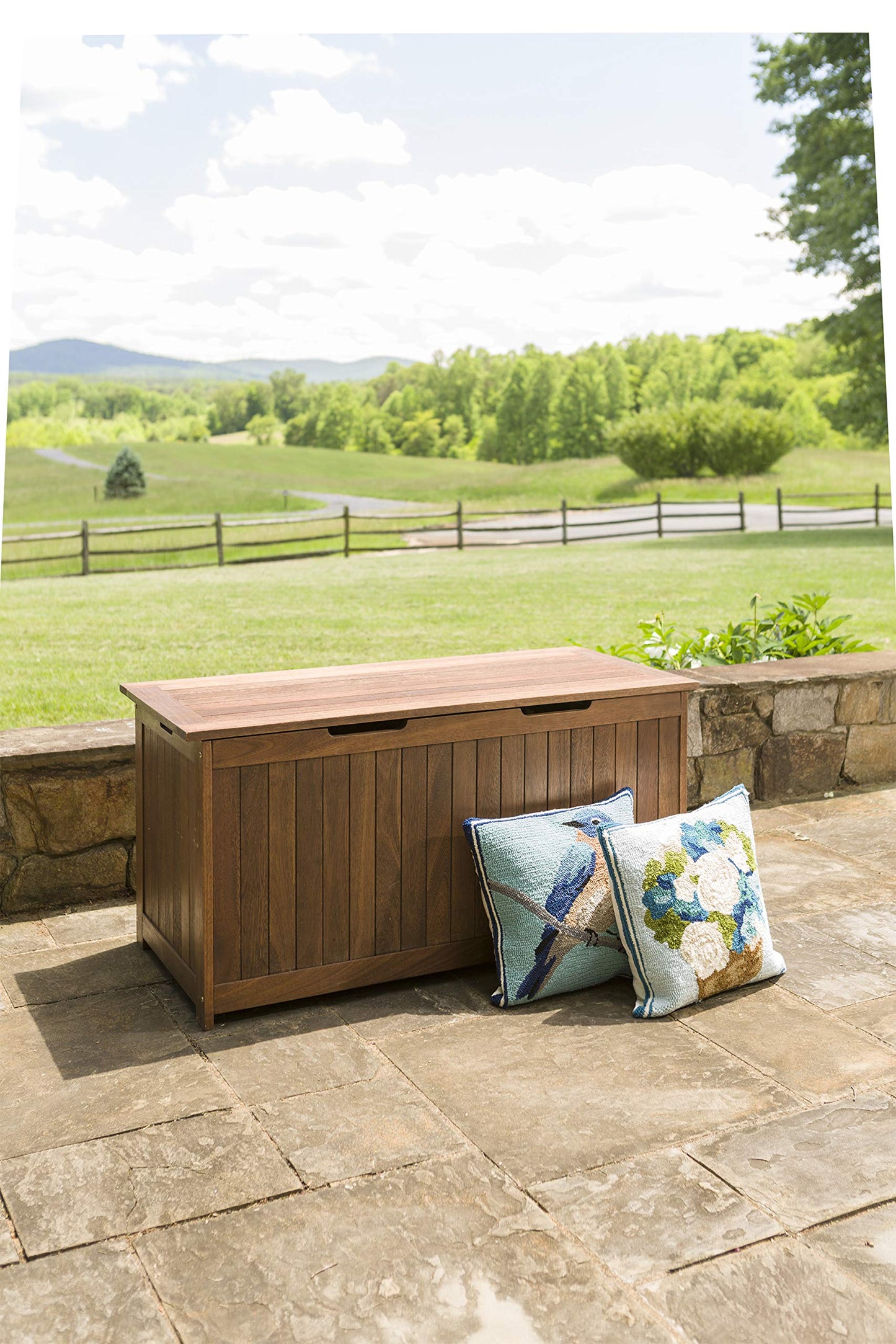 Plow & Hearth 62A37-NT Lancaster Outdoor Furniture Collection Eucalyptus Wood Storage Box, Natural
