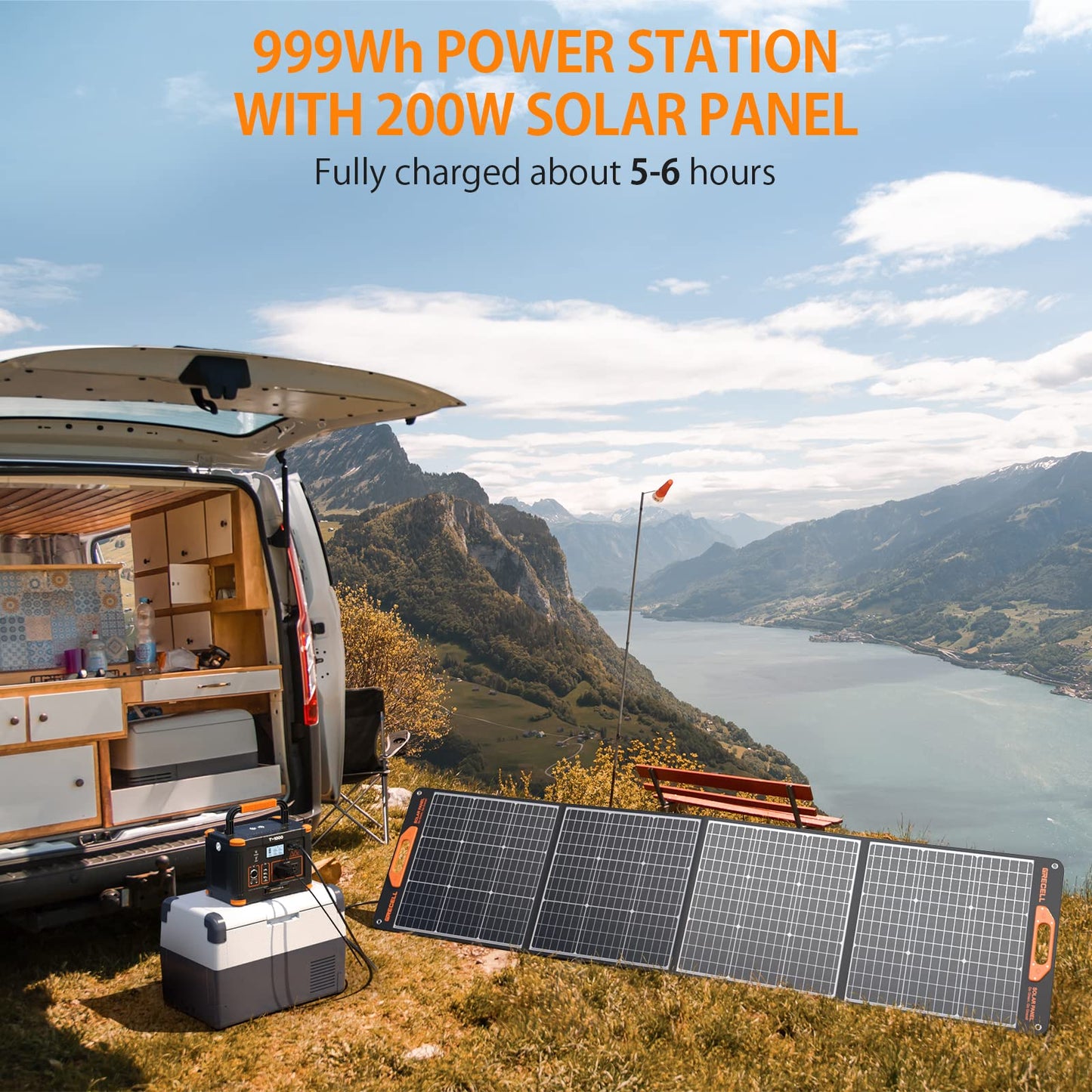GRECELL 1000W Solar Generator with 200W Portable Solar Panel, 999Wh Portable Power Station
