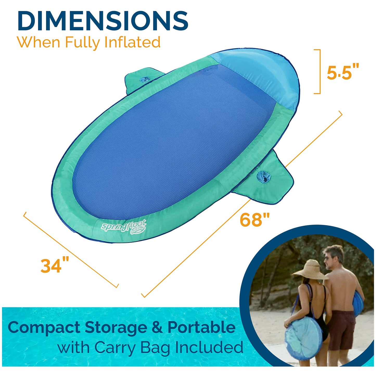 SwimWays Spring Float SunCatcher Pool Lounge Chair with Hyper-Flate Valve, Aqua