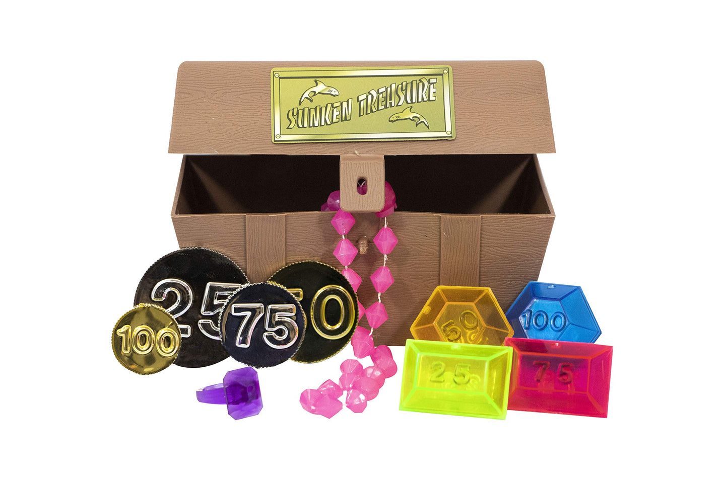 Swimline Titanic Themed Dive Toy Treasure Chest & Gems Combo Pack Catch and Retrieval Pirate Game for Swimming Pool & Bath Tub for Kids Multi Color Rings Underwater Dive Practice Education