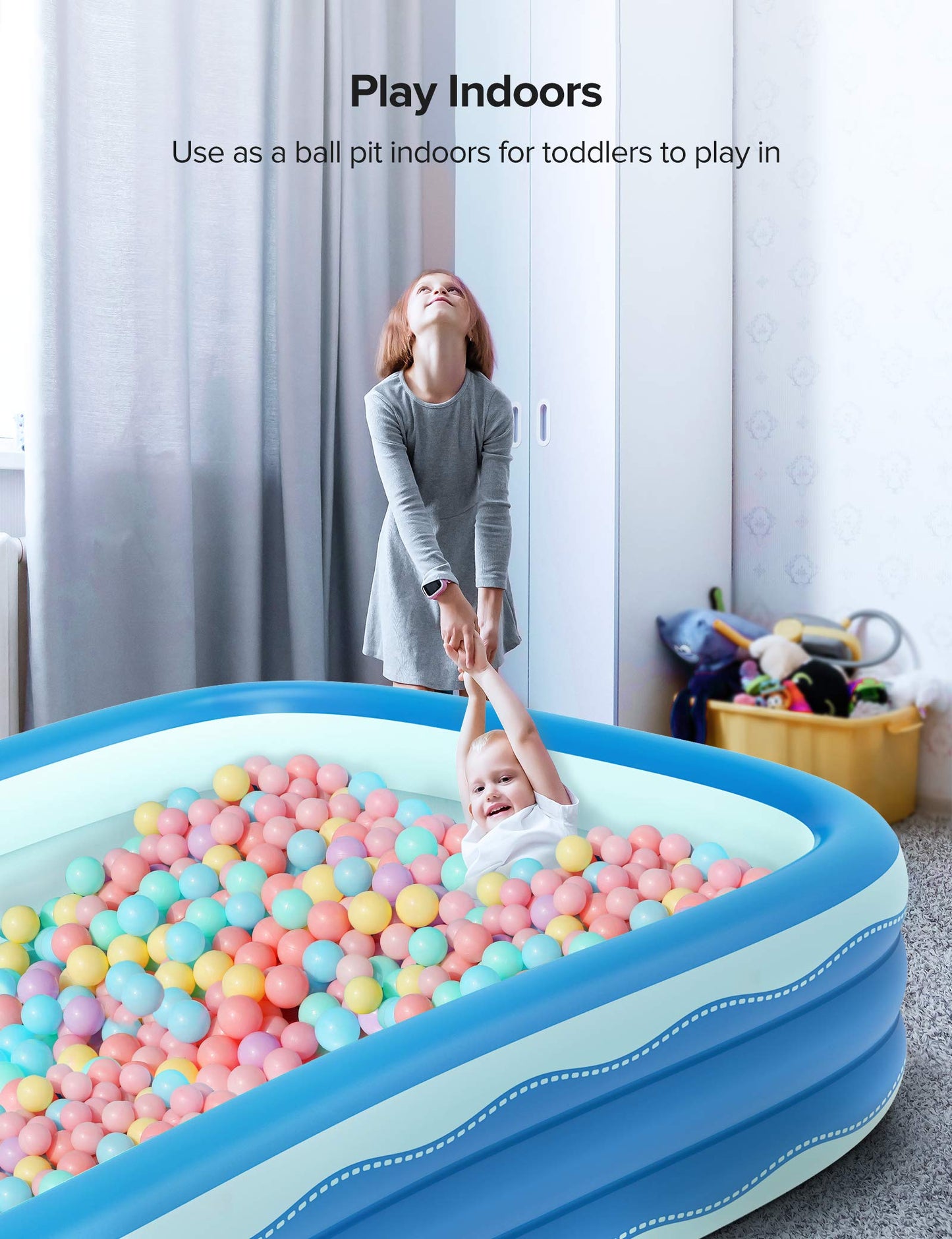 Inflatable Swimming Pool, Full-Sized Above Ground Pool, Ages 3+, 118" x 72.5" x 20"