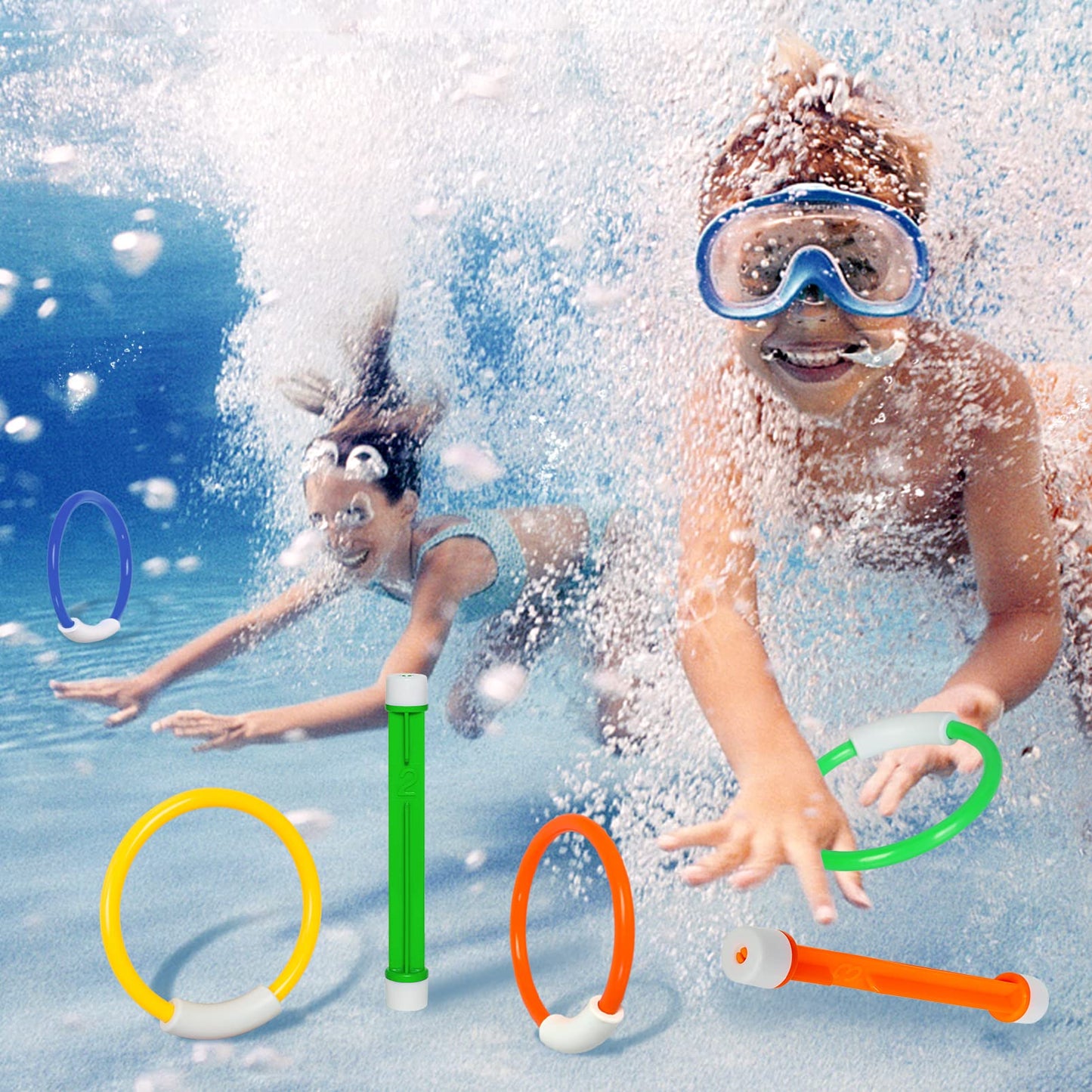 Underwater Pool Toys, Training Pool Diving Rings Swim Toys Dive Rings Diving Toys Gift Set Kids Pool Toys for Fun Water Toys Games