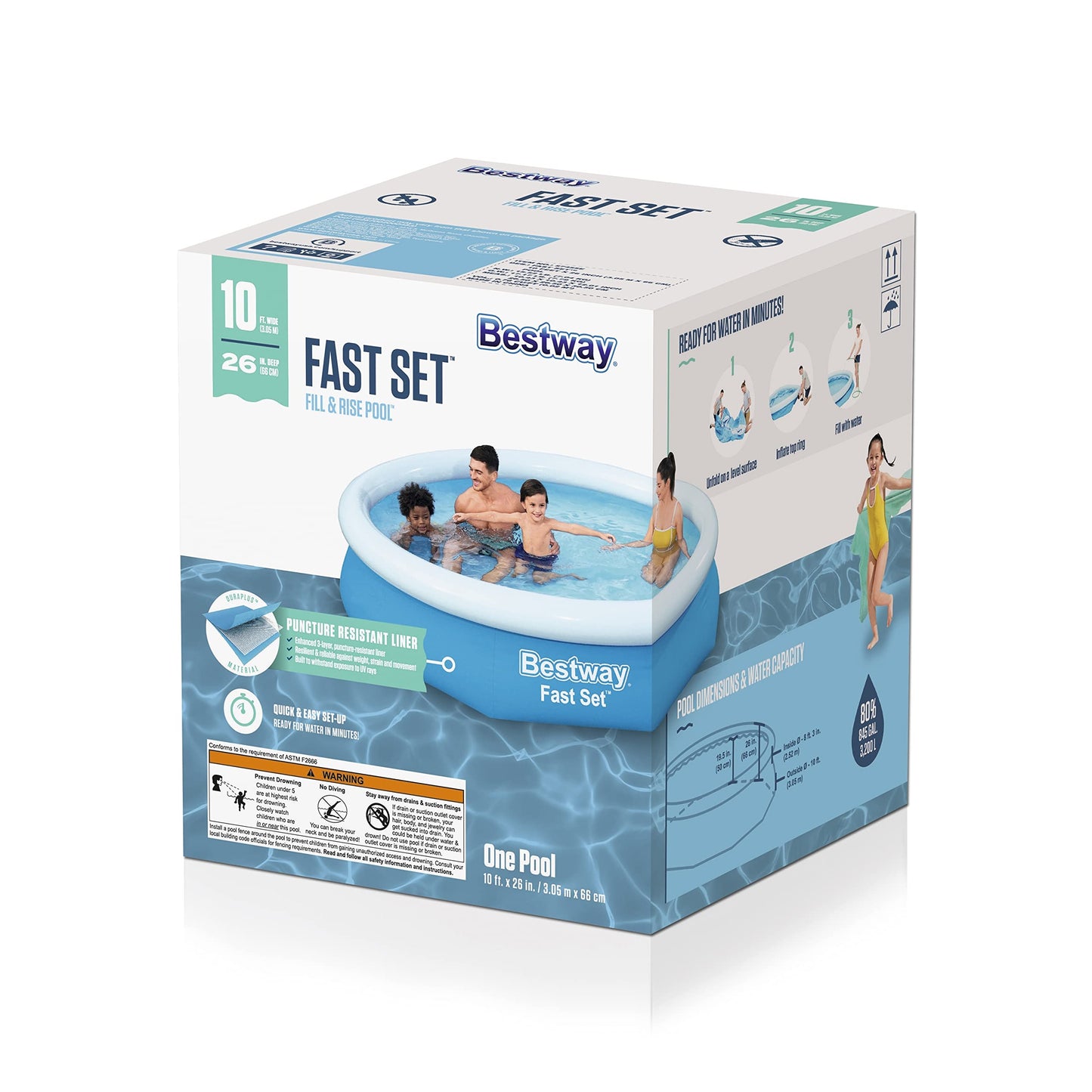 Bestway Fast Set Round Inflatable Pool, Top Ring Blow Up Pool, 10' x 26"