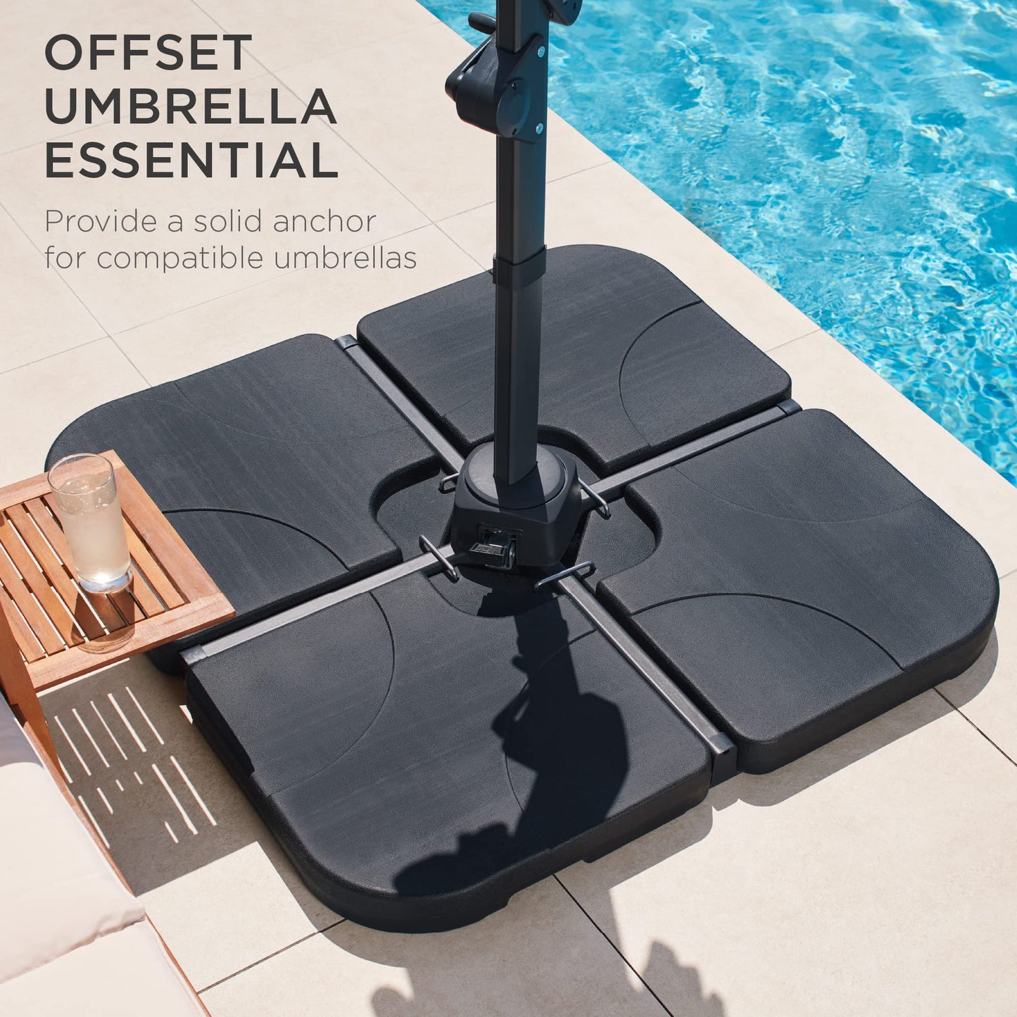 Best Choice Products 4-Piece 155lb Capacity Heavy-Duty Cantilever Offset Patio Umbrella Stand-Black